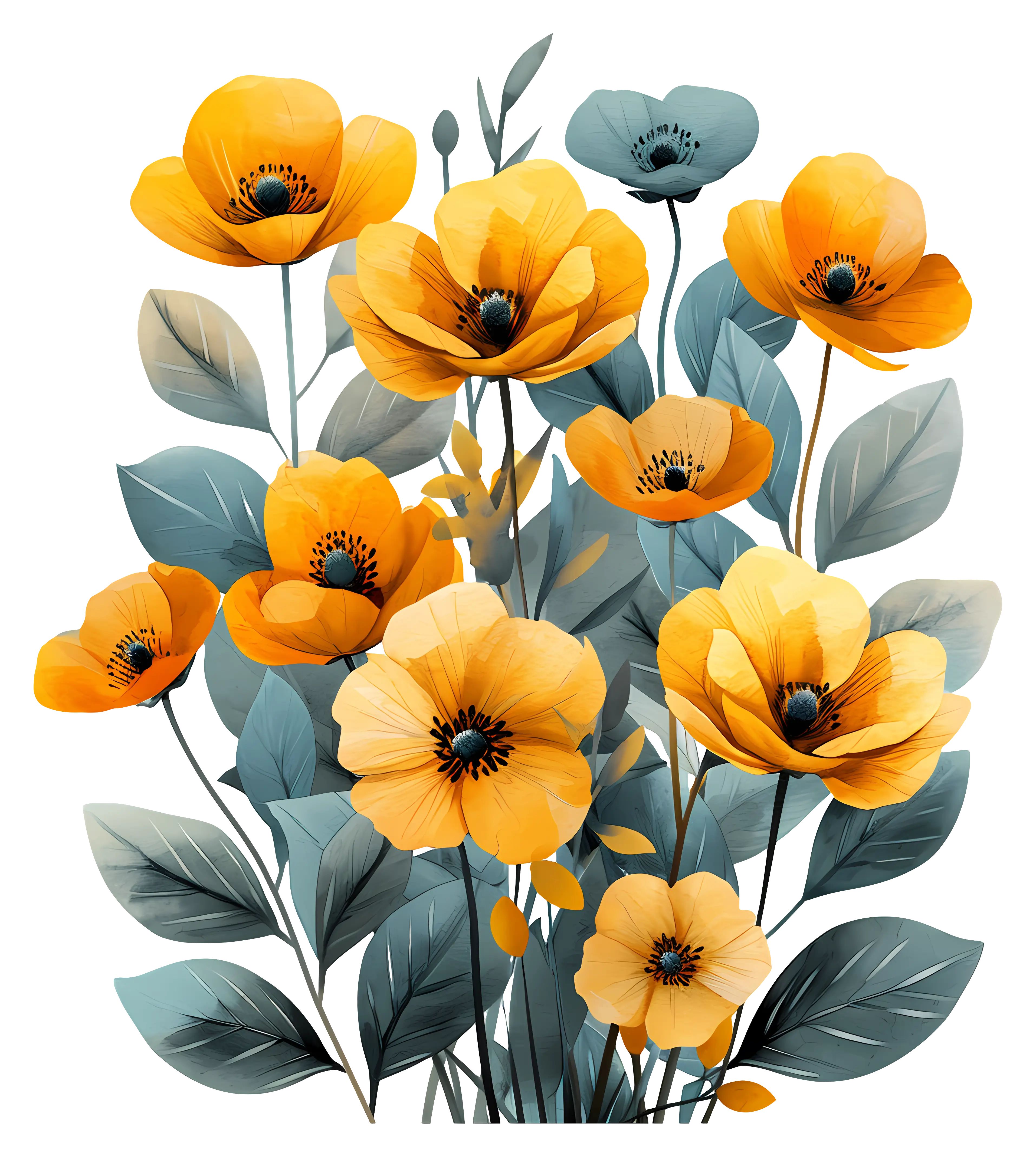 Bouquet of Yellow Flowers with Leaves