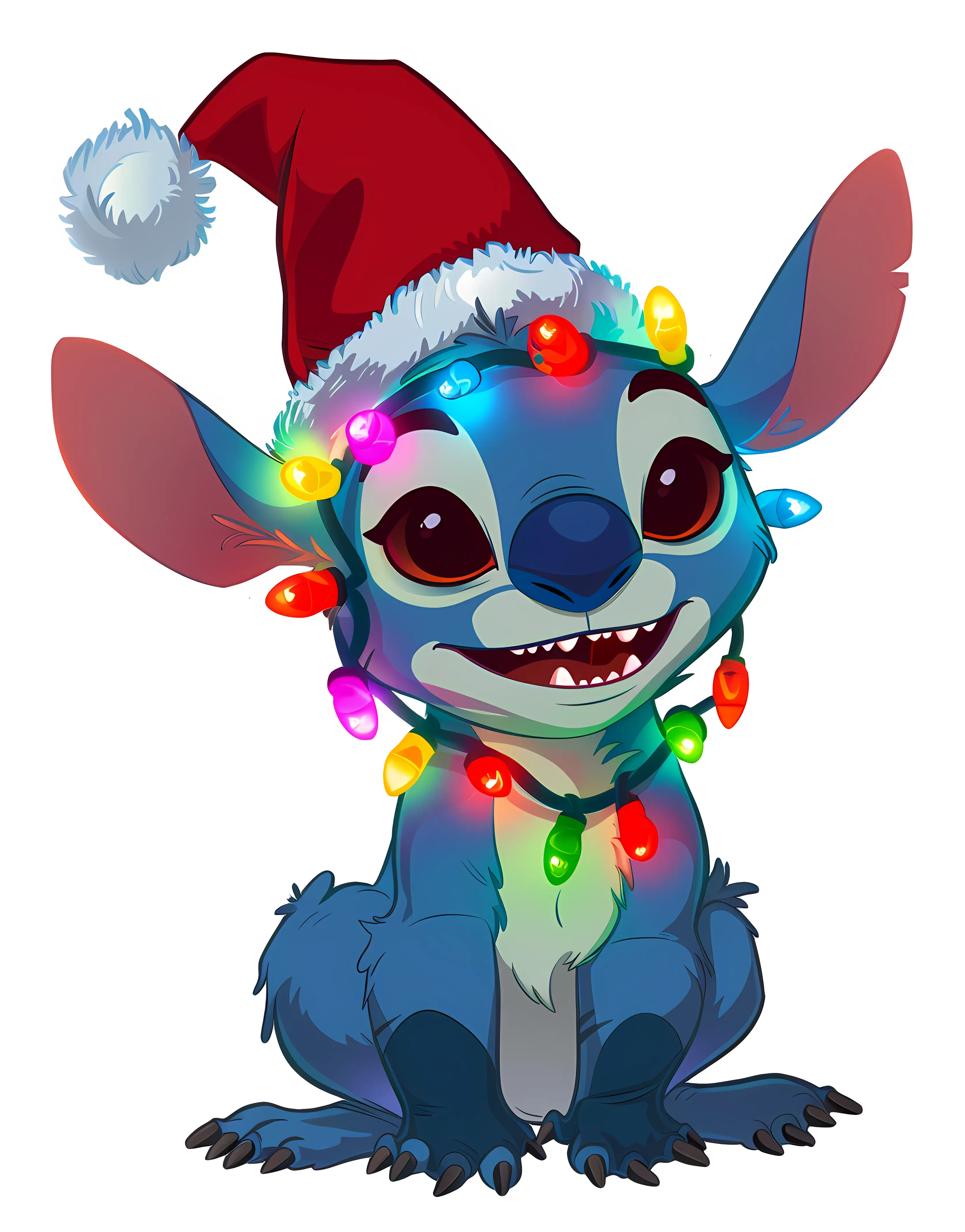 Adorable Blue Character with Festive Lights