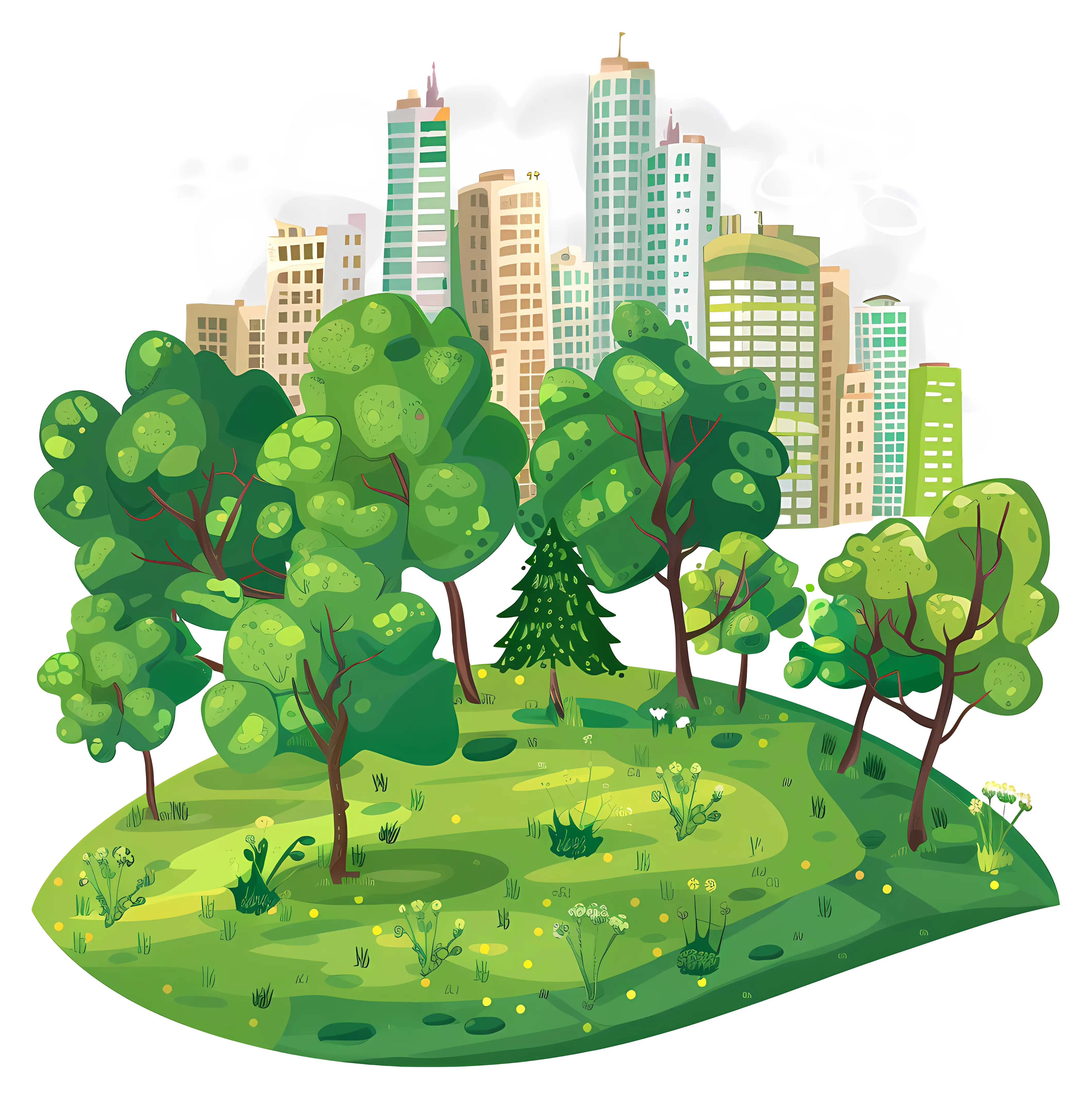 Urban Cityscape with Green Park Illustration