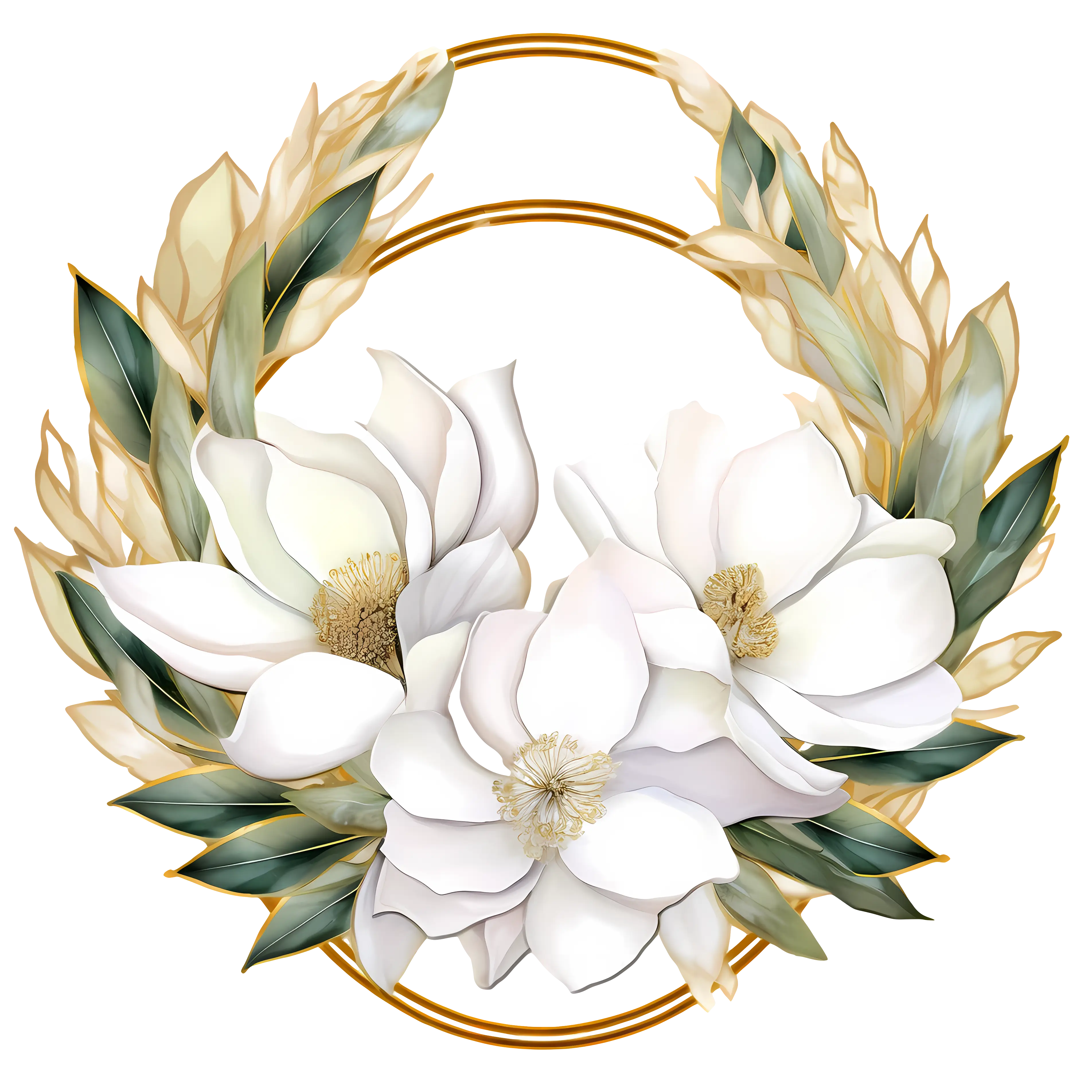 Floral Wreath with White Magnolia Flowers