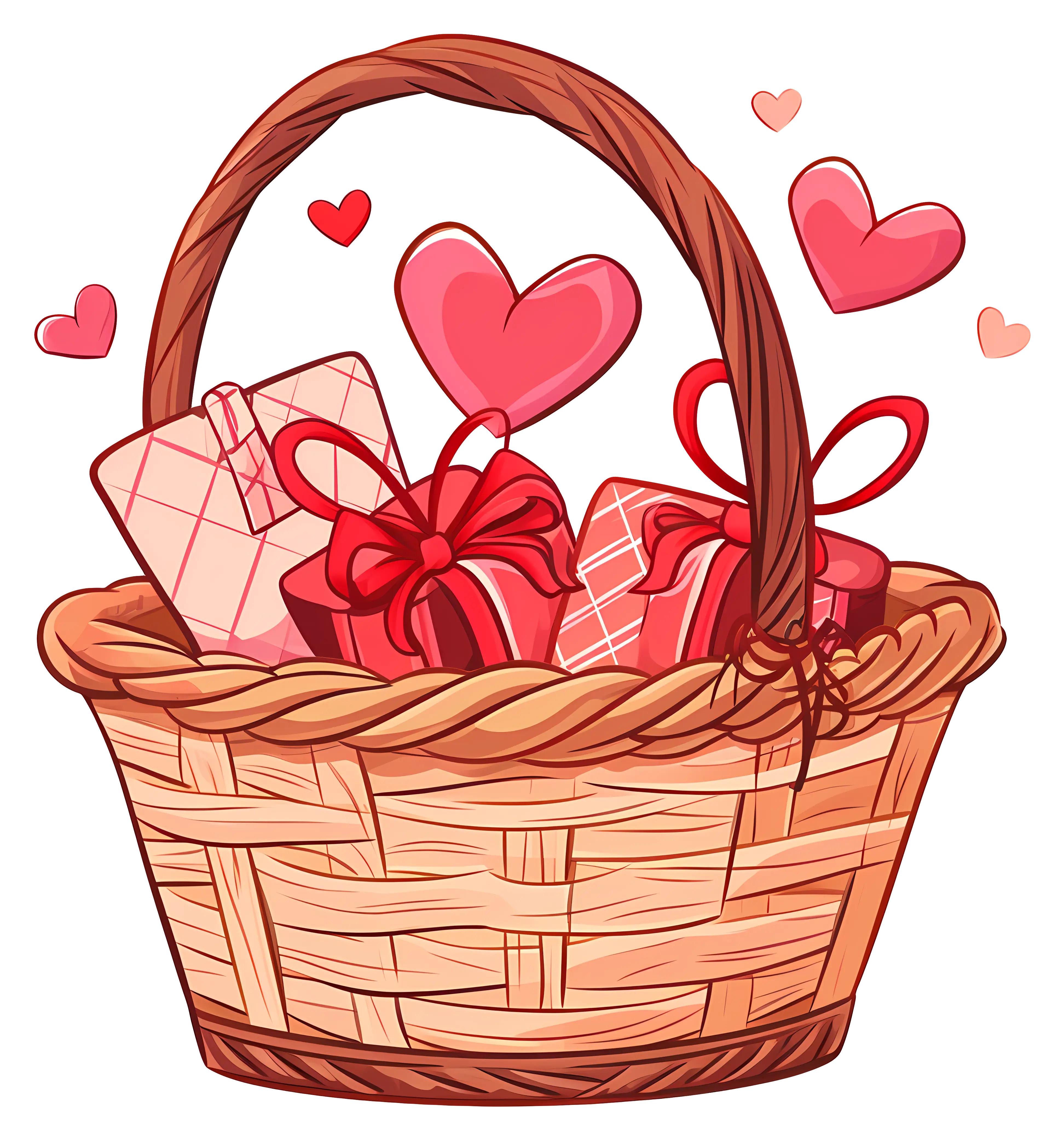 Gift Basket with Romantic Hearts and Ribbons