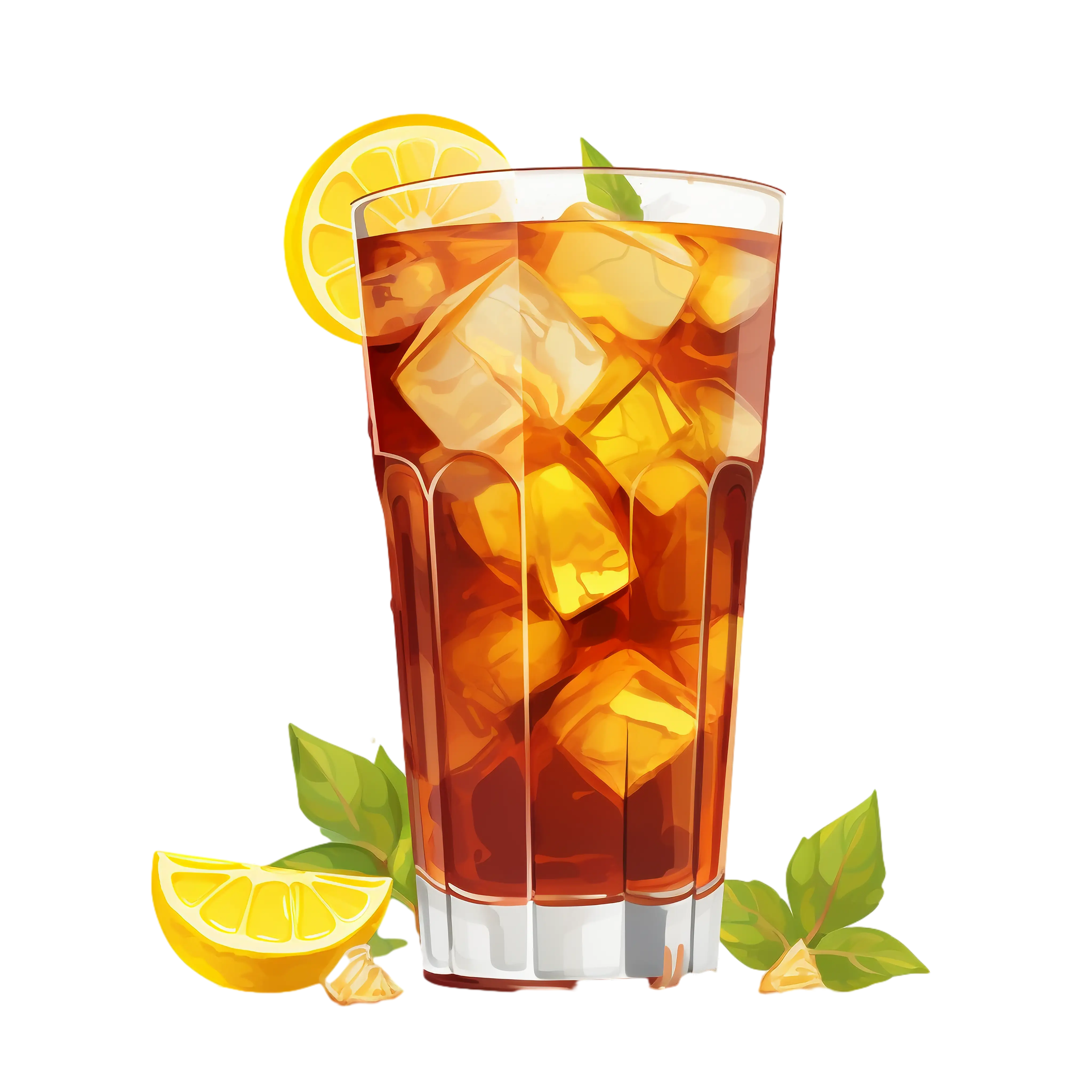 Glass of Iced Tea with Lemon and Ice Cubes