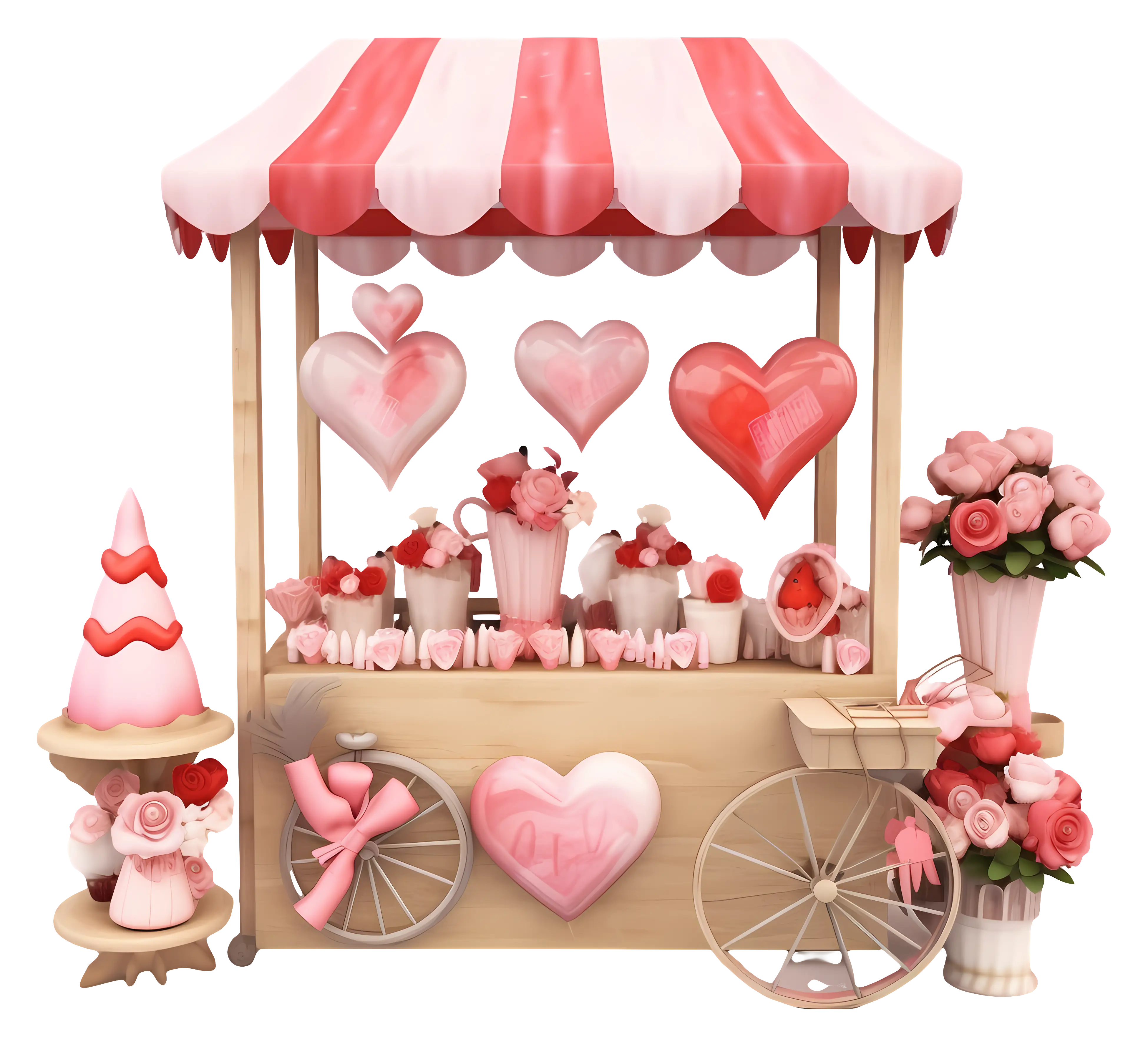 Valentine&#039;s Day Cart with Hearts and Decor