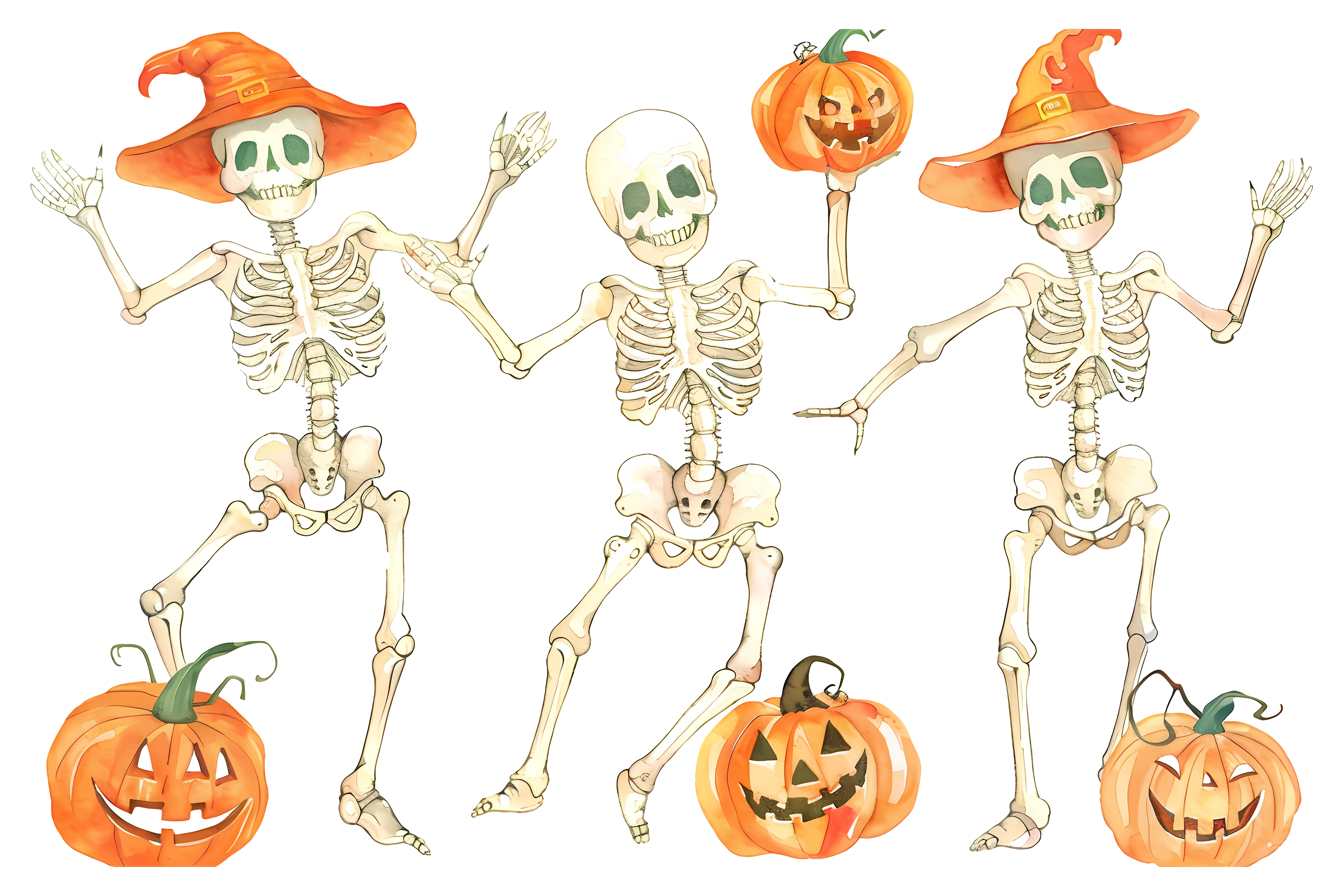 Dancing Skeletons with Halloween Pumpkins