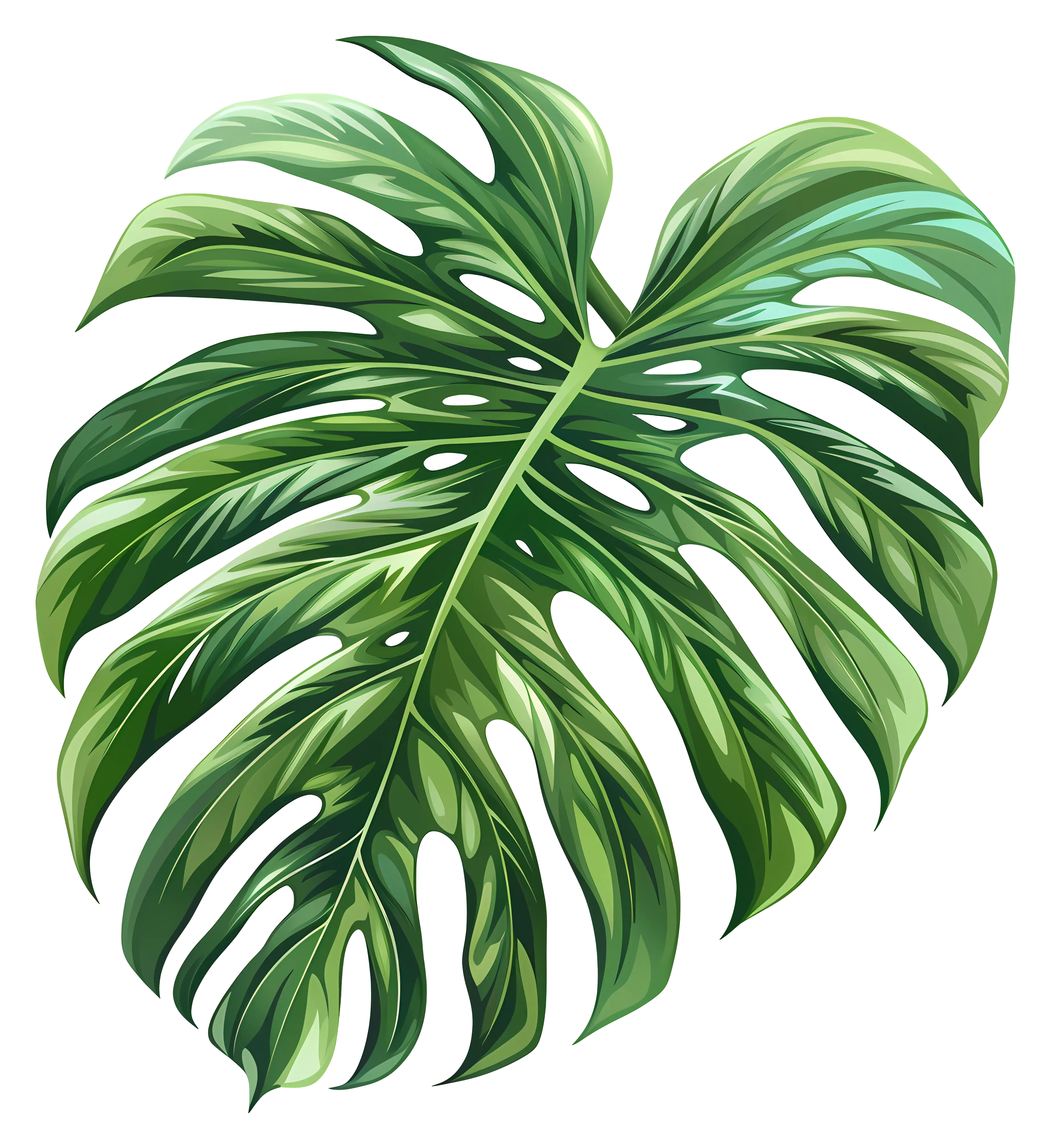 Monstera Leaf Illustration in Green Shades