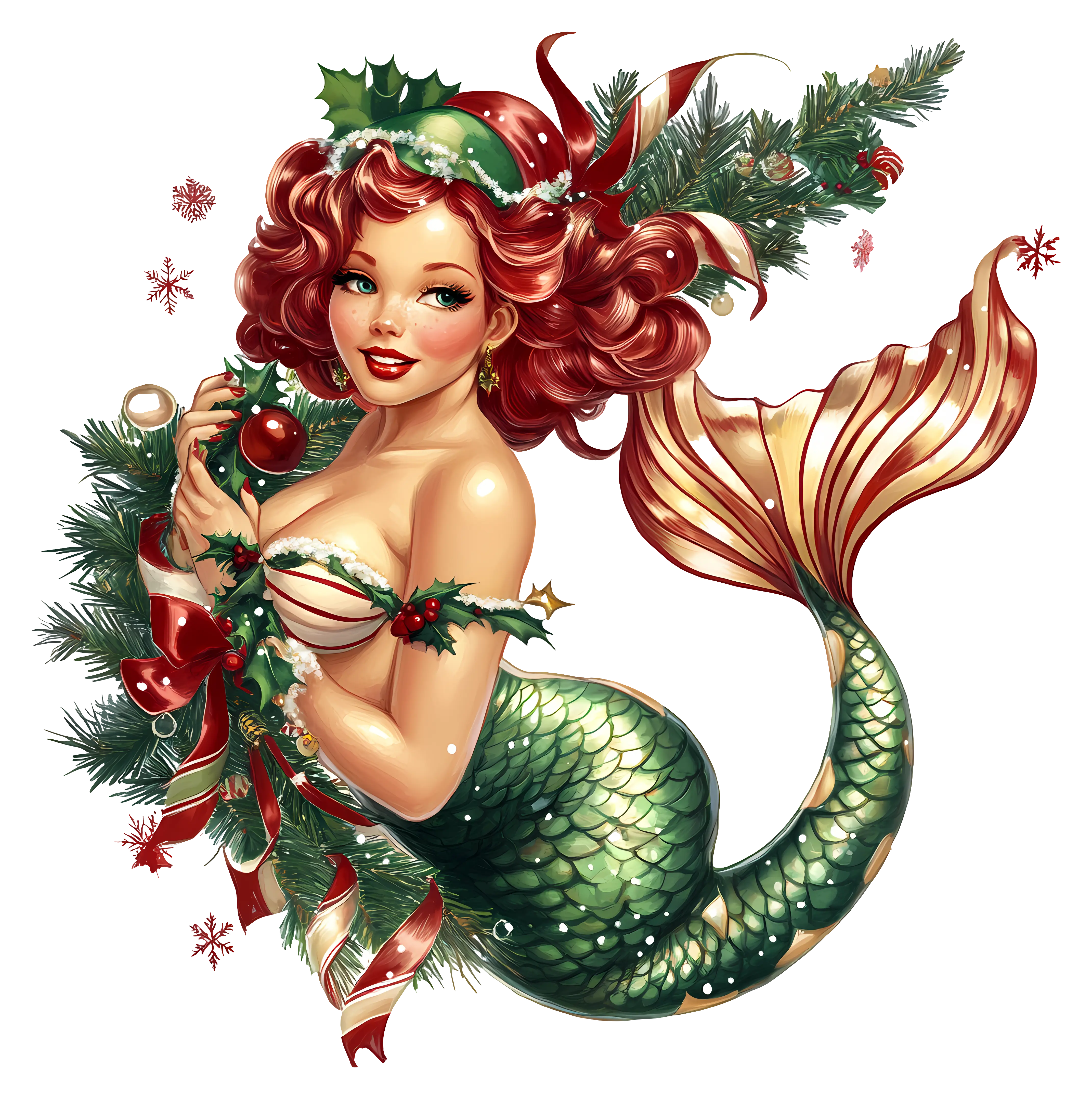 Mermaid with Christmas Wreath
