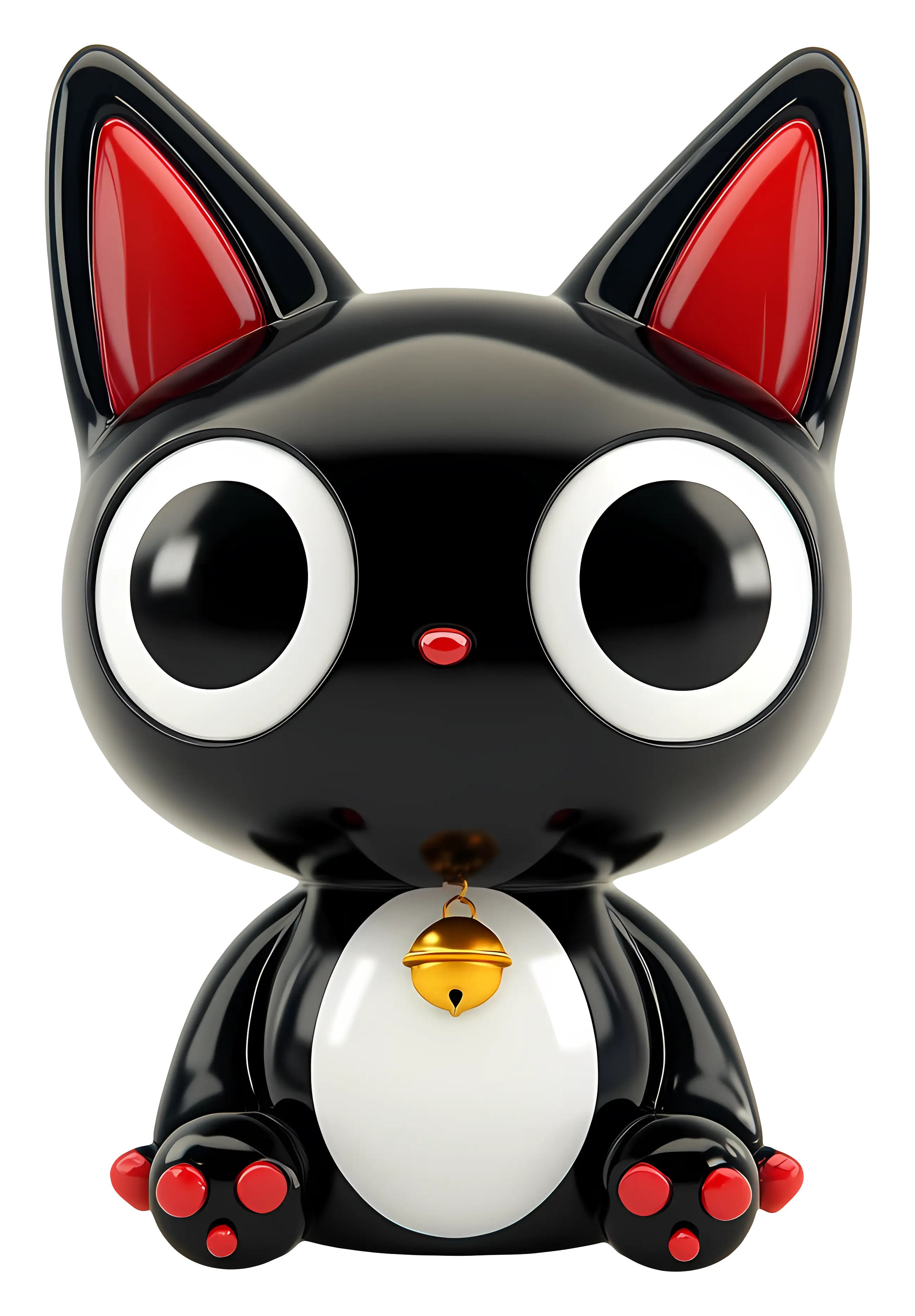 Cute Black Cartoon Cat with Bell