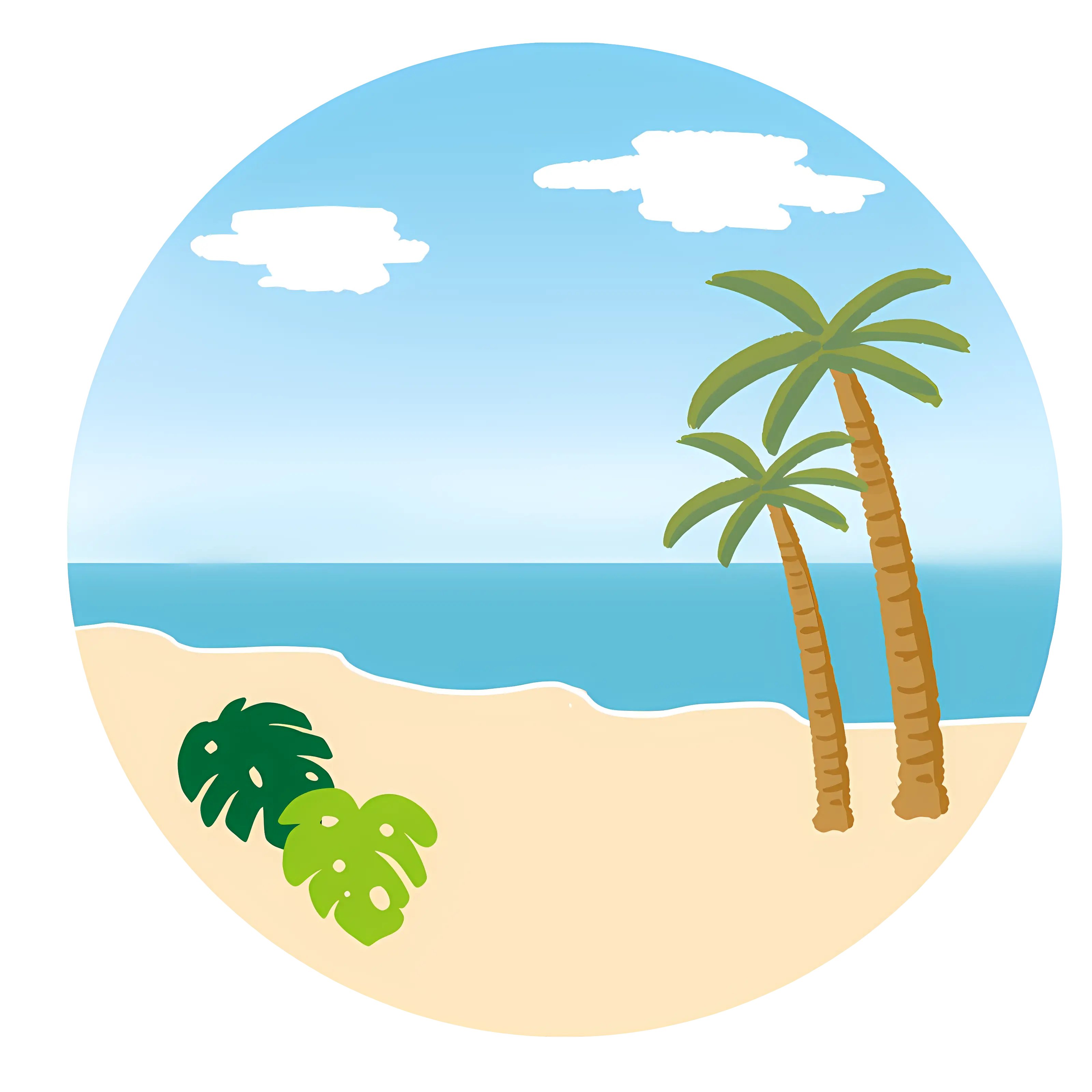 Cartoon Beach Scene with Palm Trees