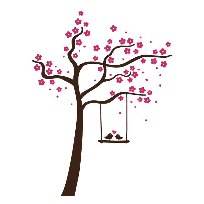 Cherry Blossom Tree with Swing Illustration