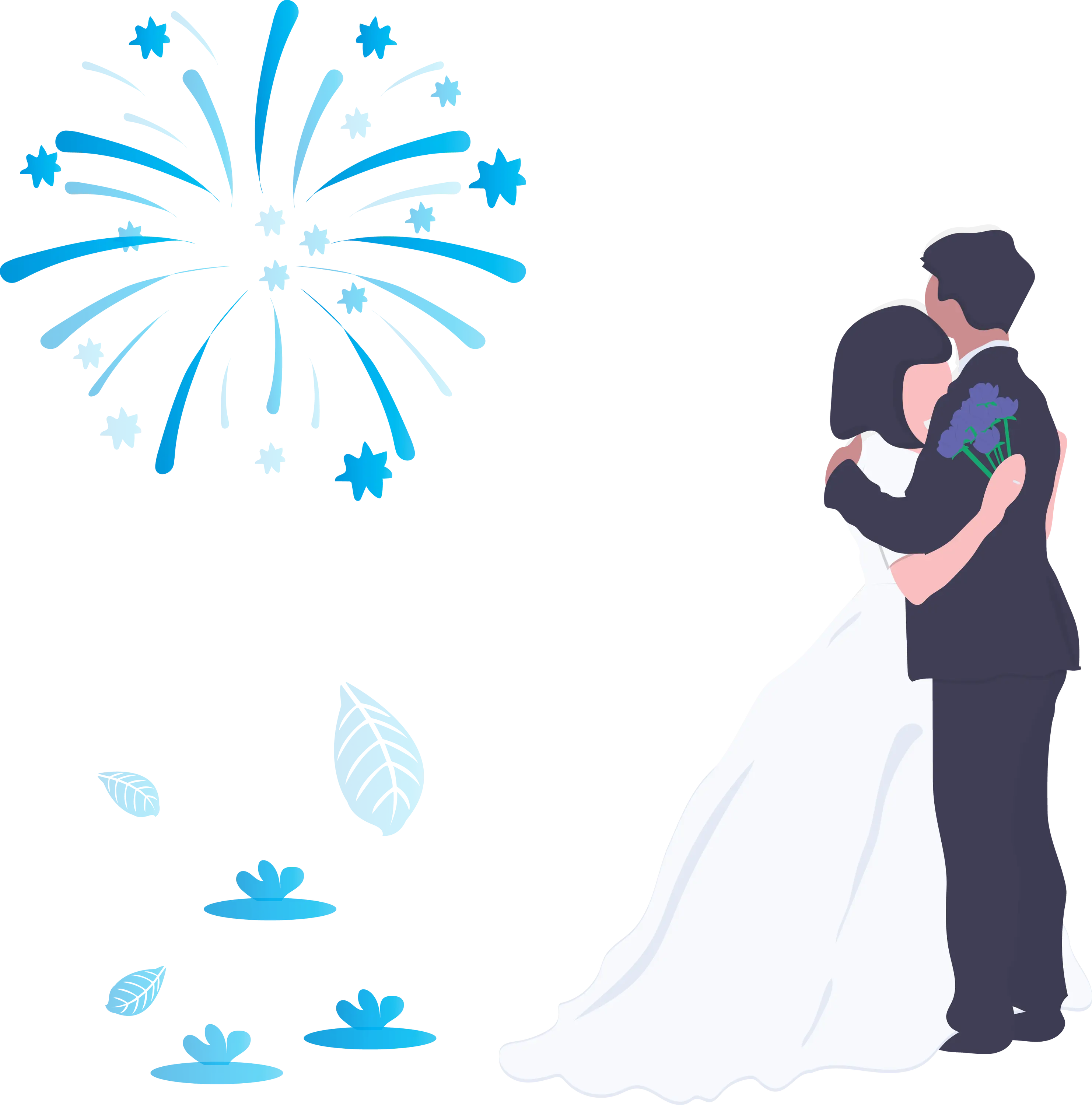 Wedding Couple Illustration with Fireworks