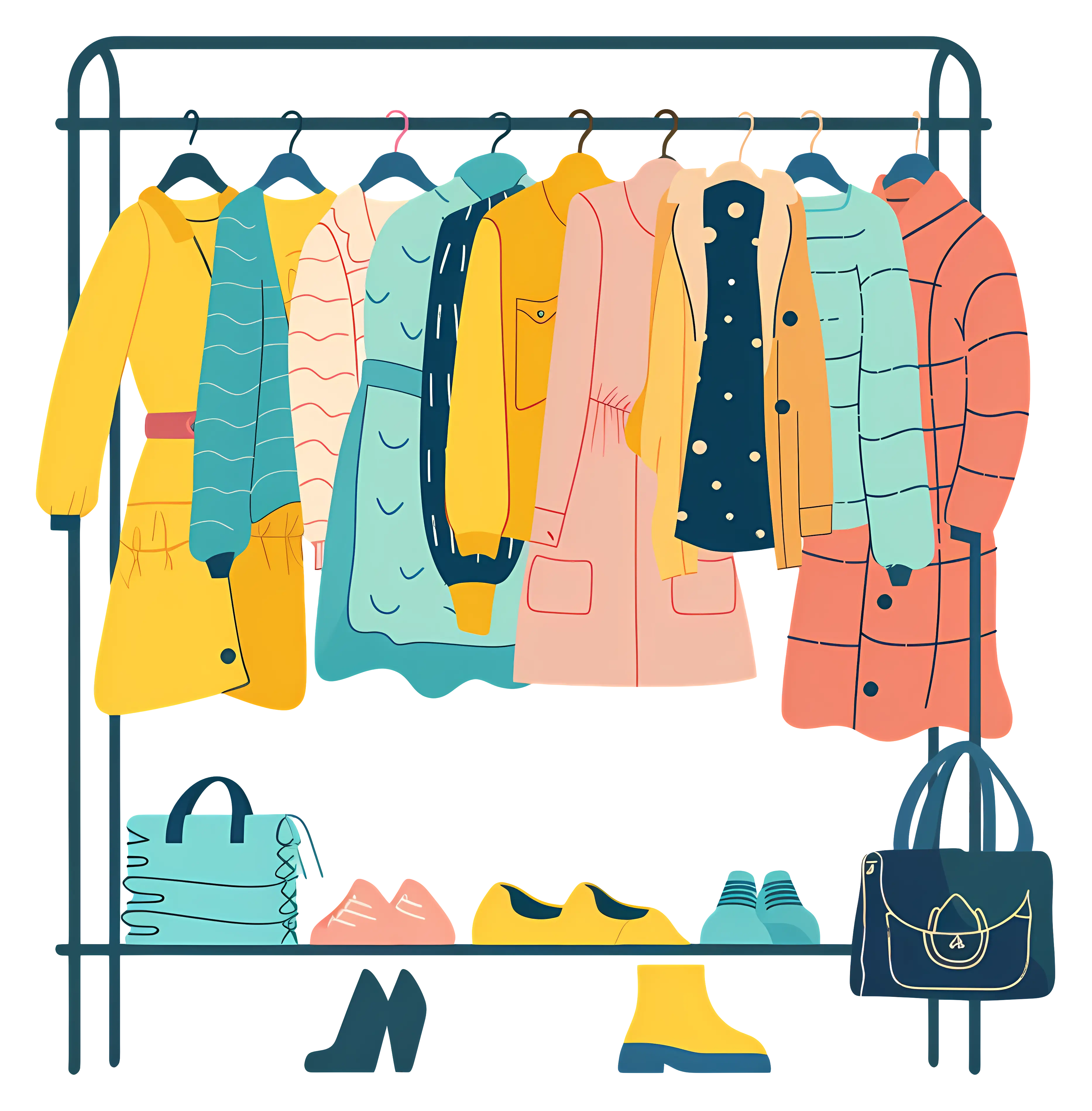 Colorful Clothing Rack with Various Outfits
