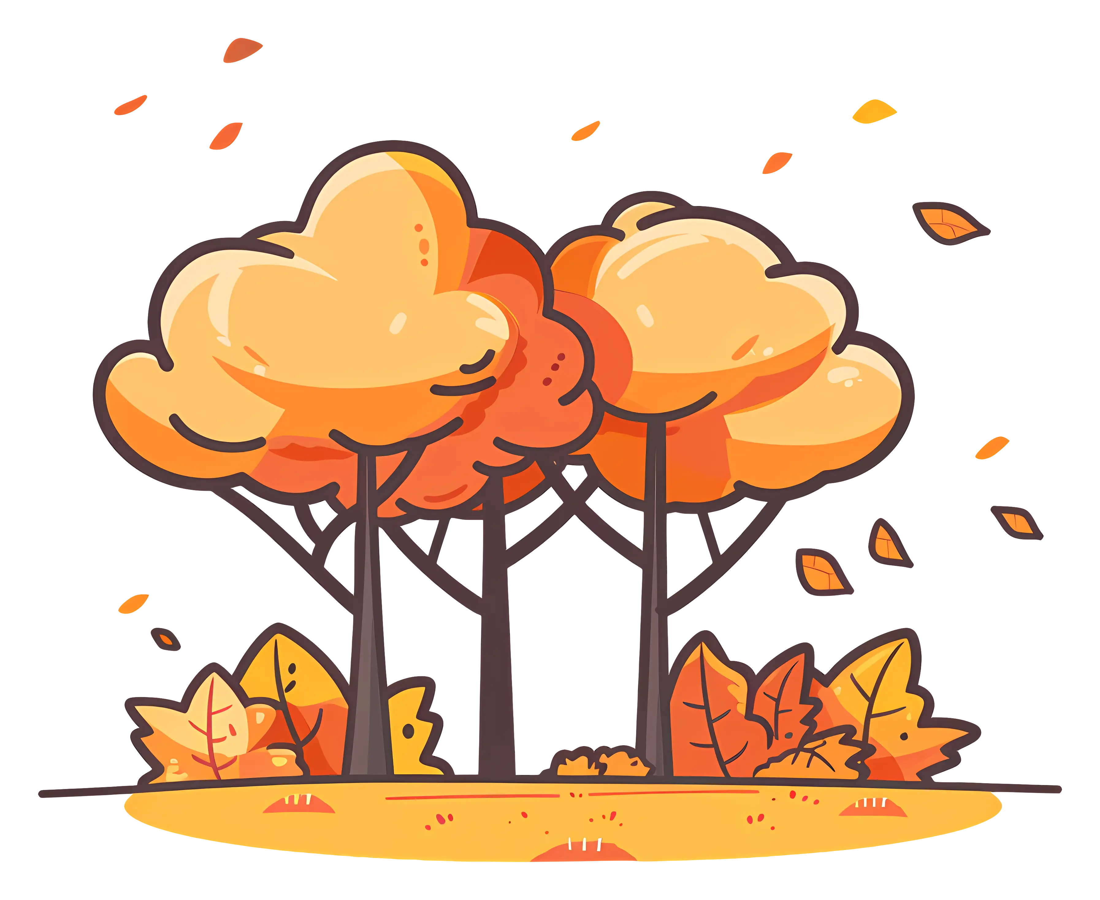 Bright Cartoon Autumn Trees with Falling Leaves