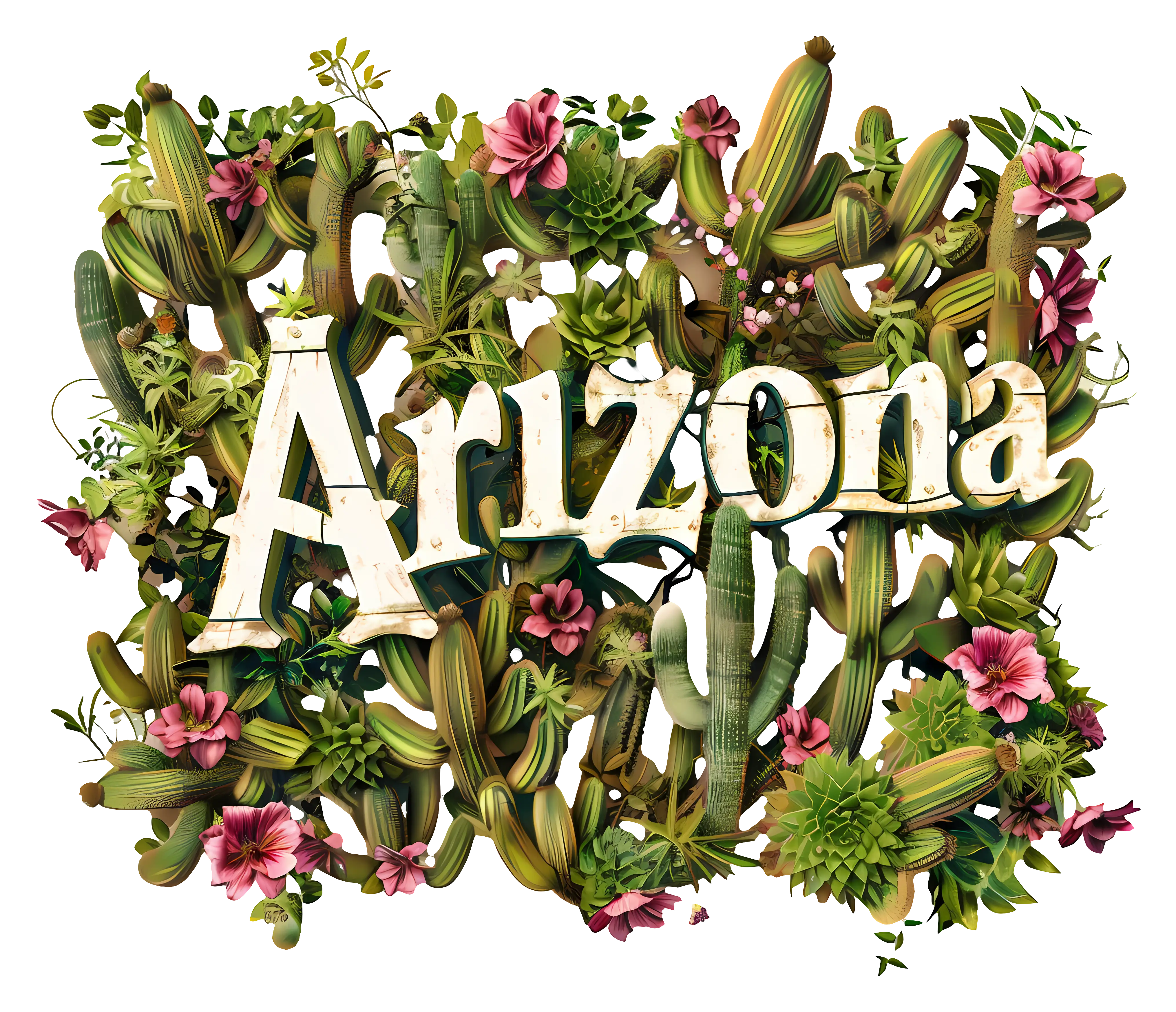 Arizona with Cactus and Flowers