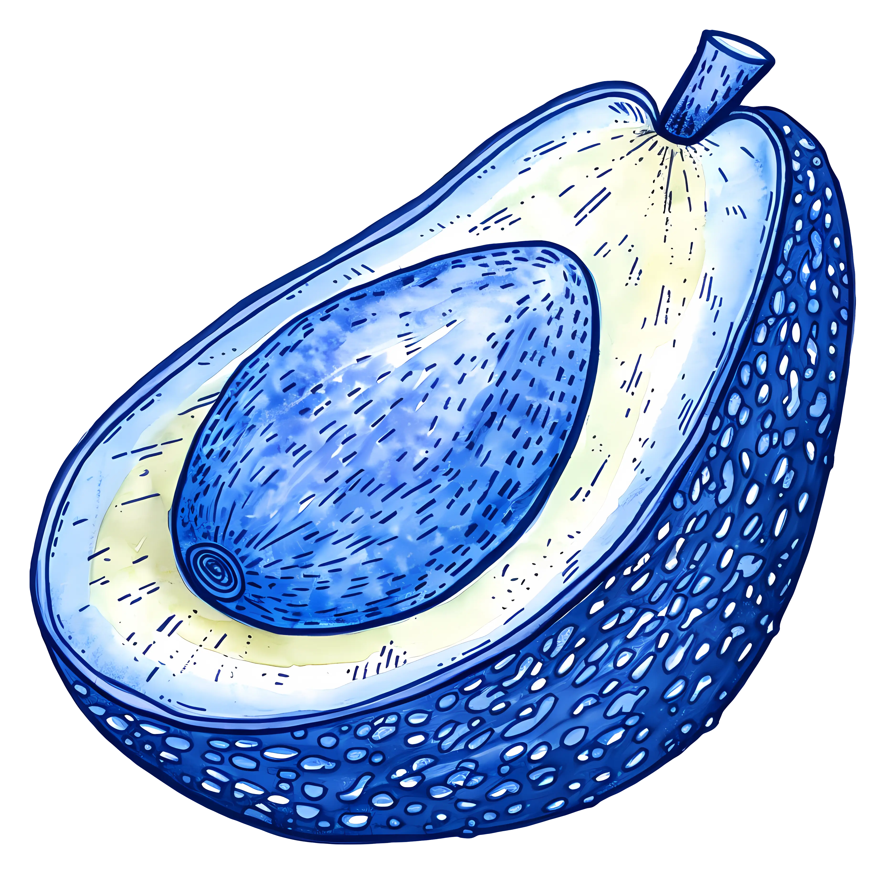 Blue Avocado Artistic Illustration