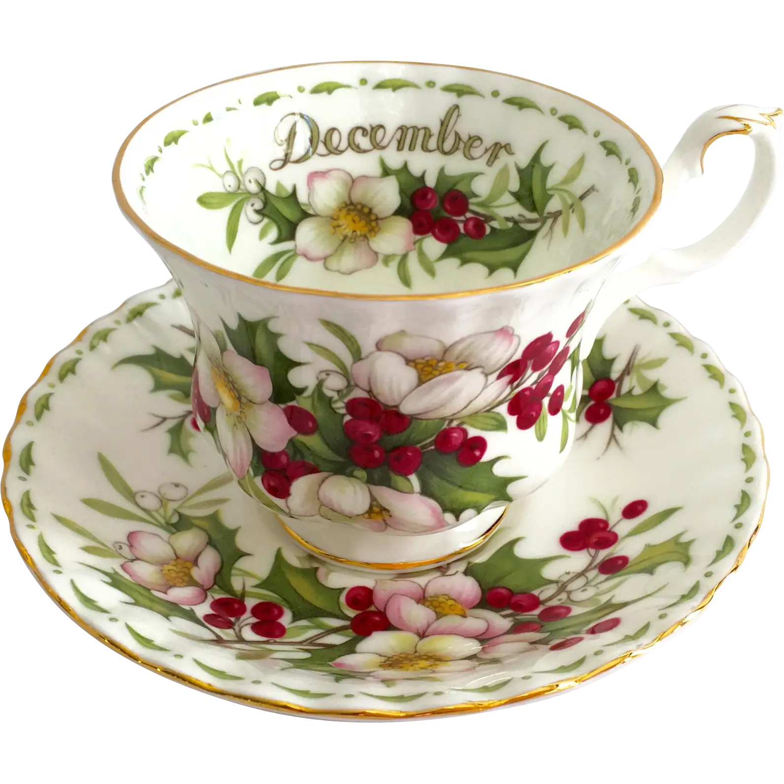 December Floral Teacup and Saucer