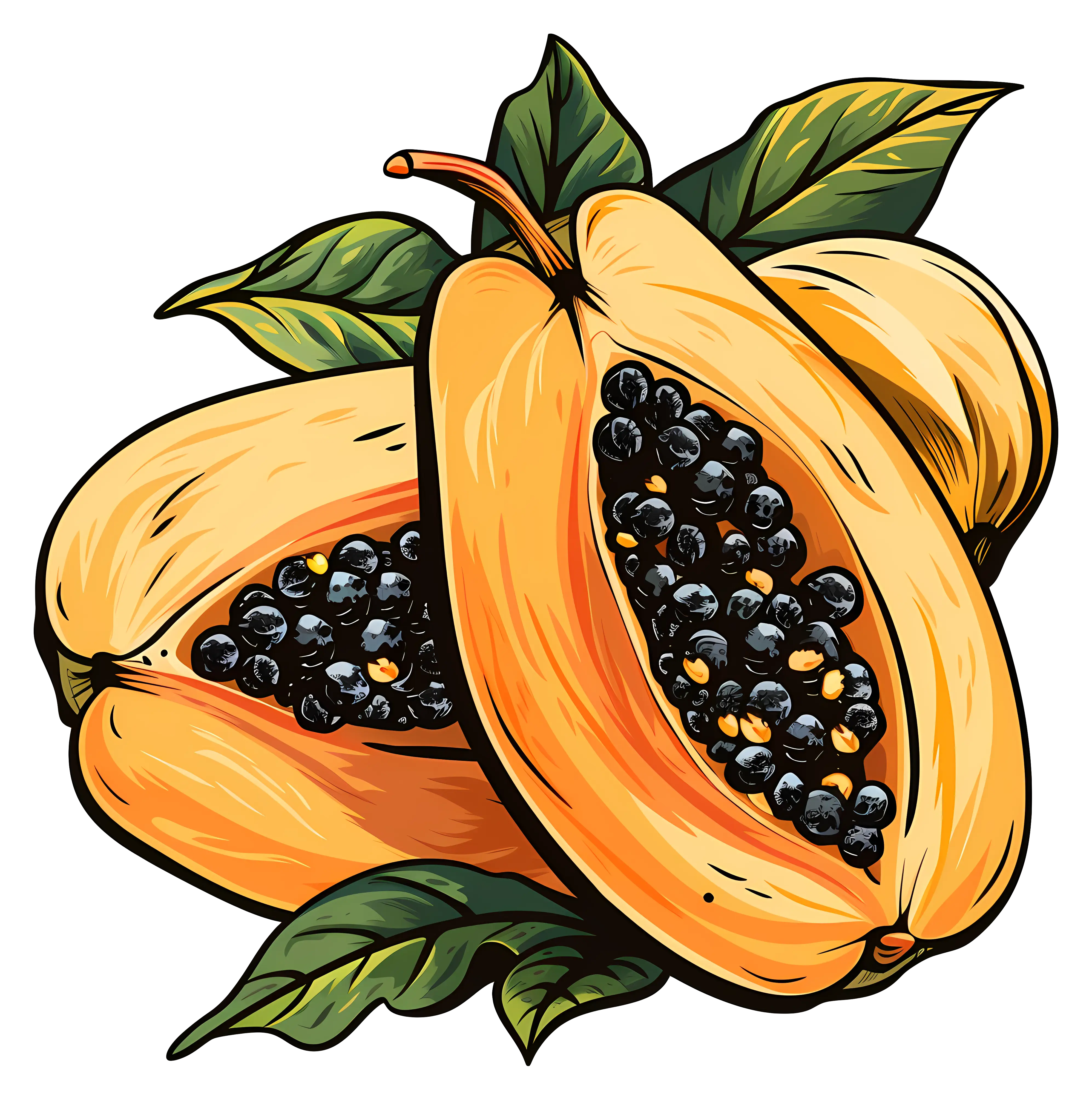 Tropical Papaya with Seeds Illustration