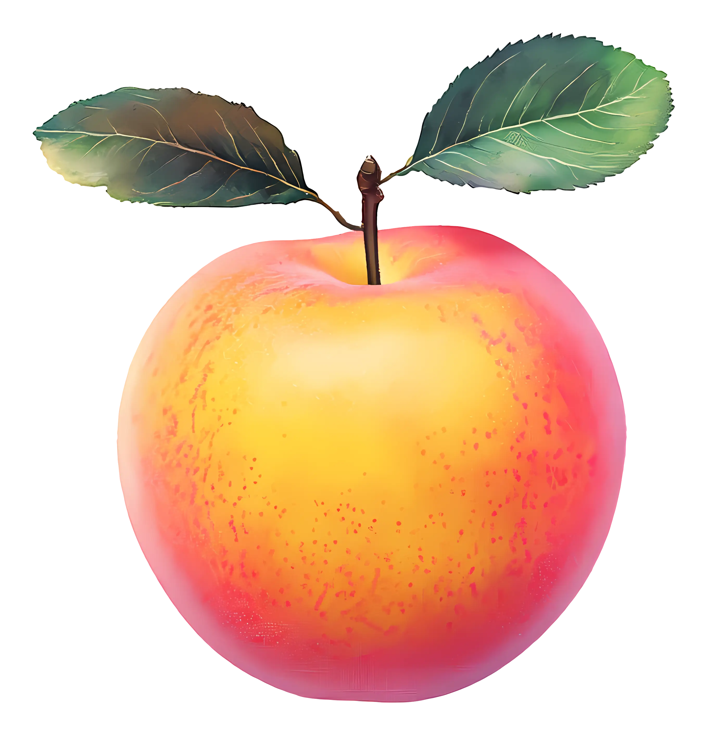 Vibrant Red and Yellow Apple with Leaves