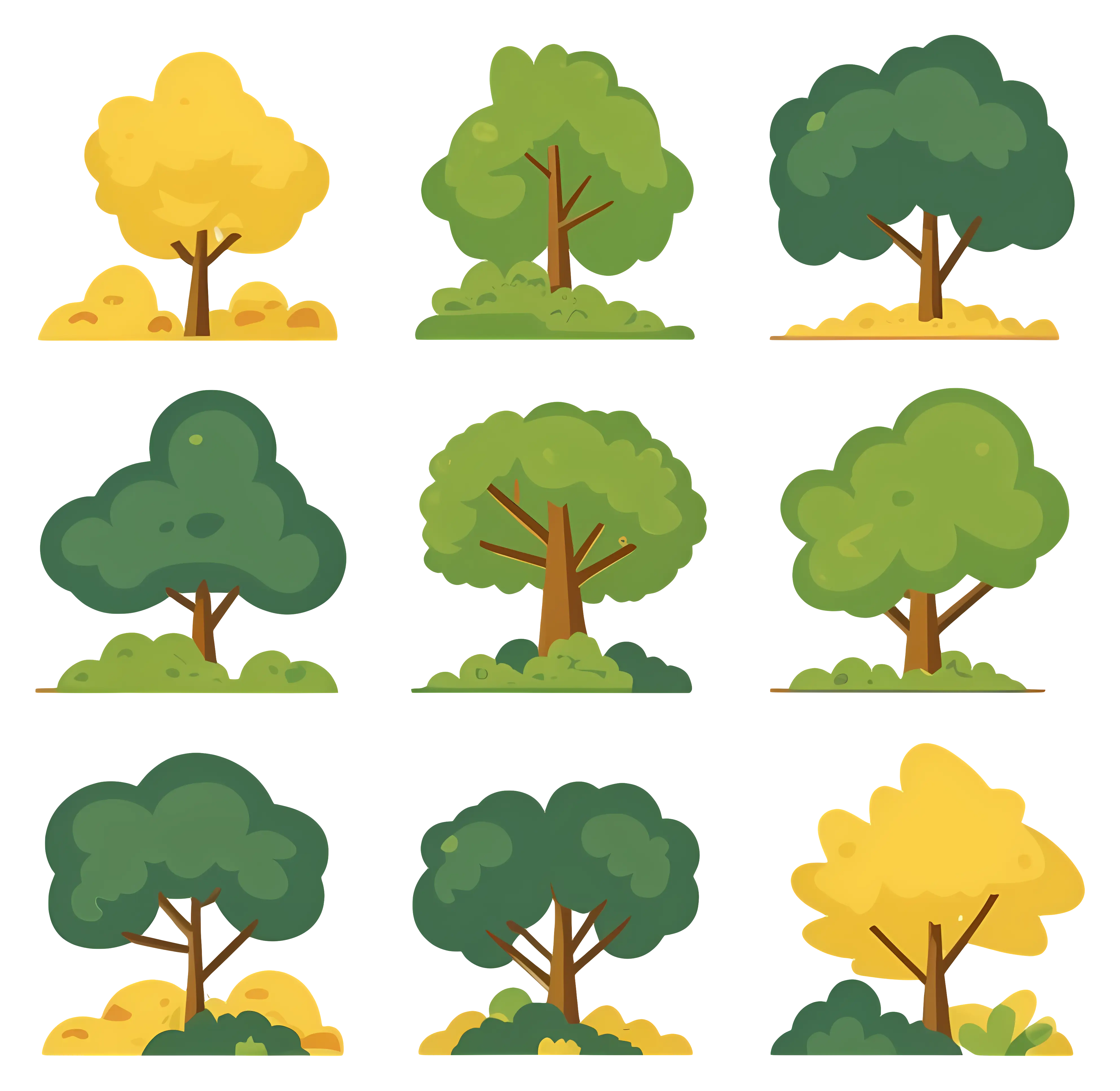 Collection of Green and Yellow Trees Illustration