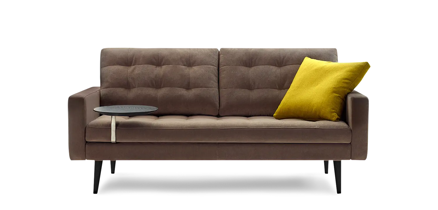 Modern Brown Sofa with Yellow Pillow