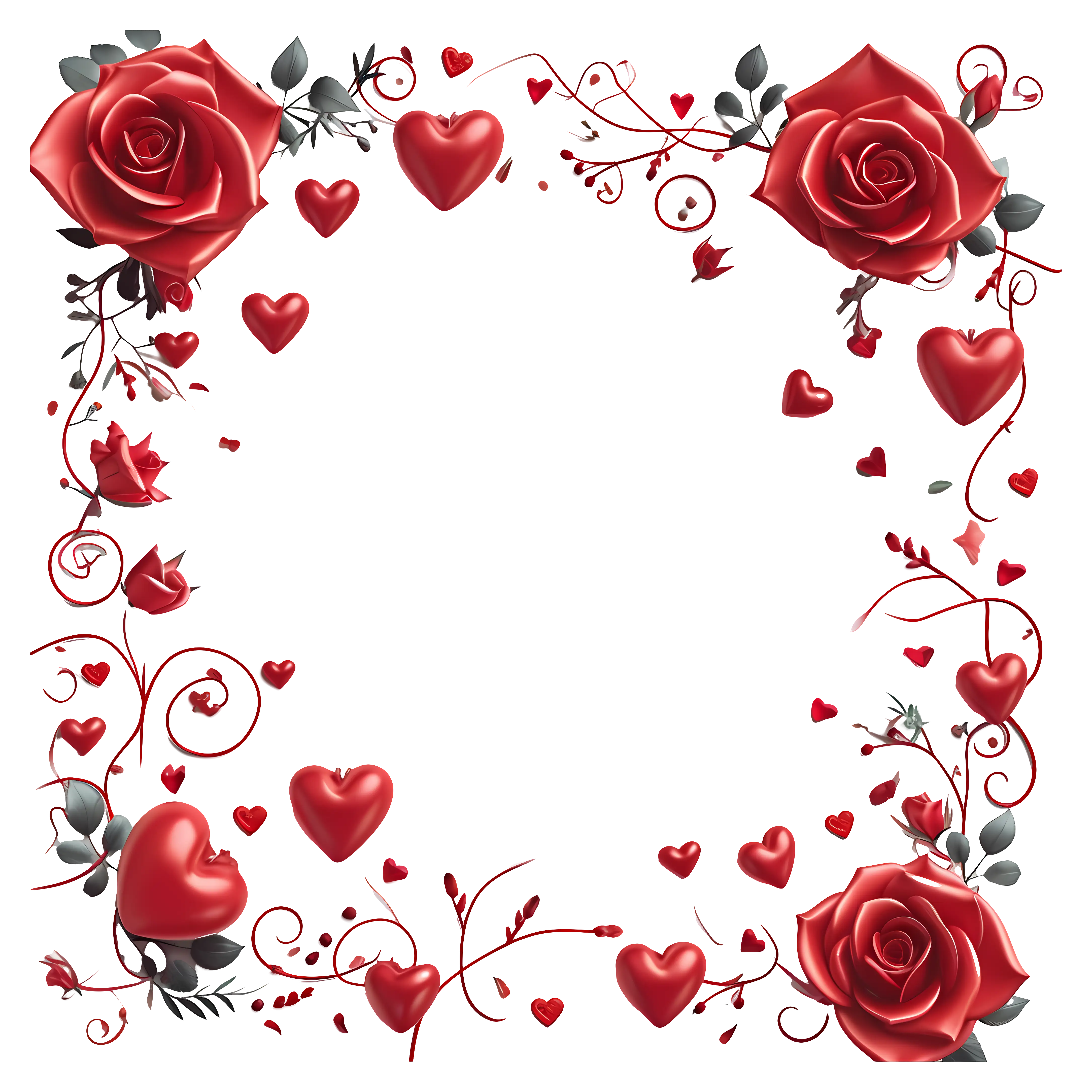 Red Roses and Hearts Romantic Frame