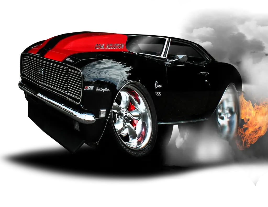 Black Muscle Car with Red Stripes