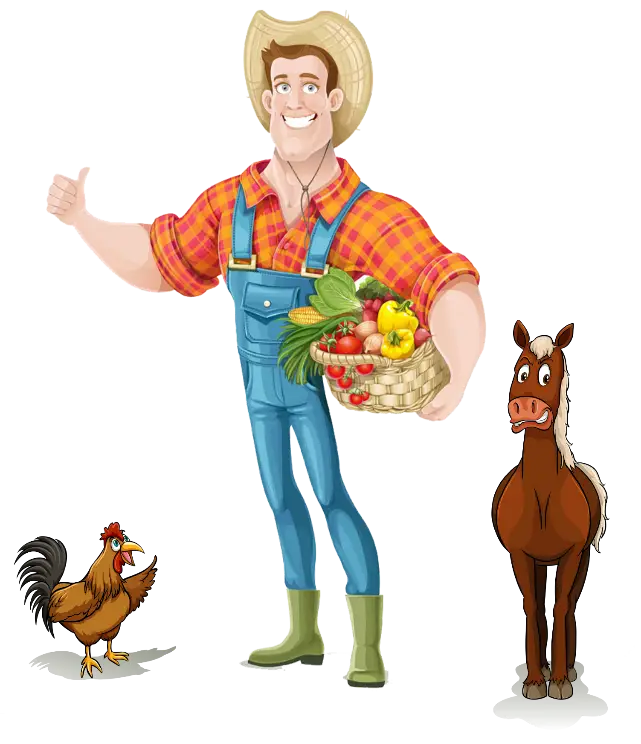 Happy Farmer with Basket of Vegetables