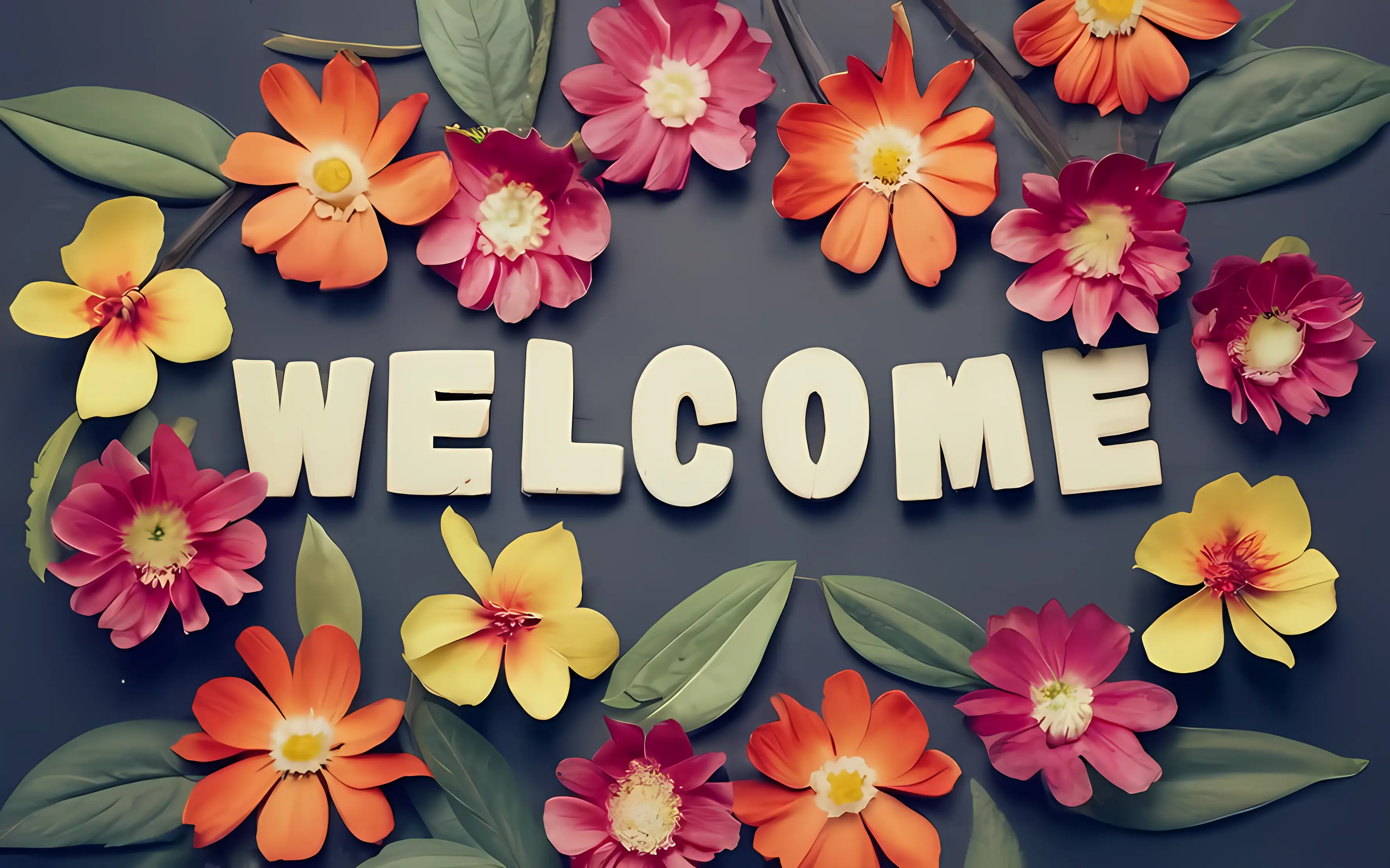 Welcome Sign with Colorful Flowers