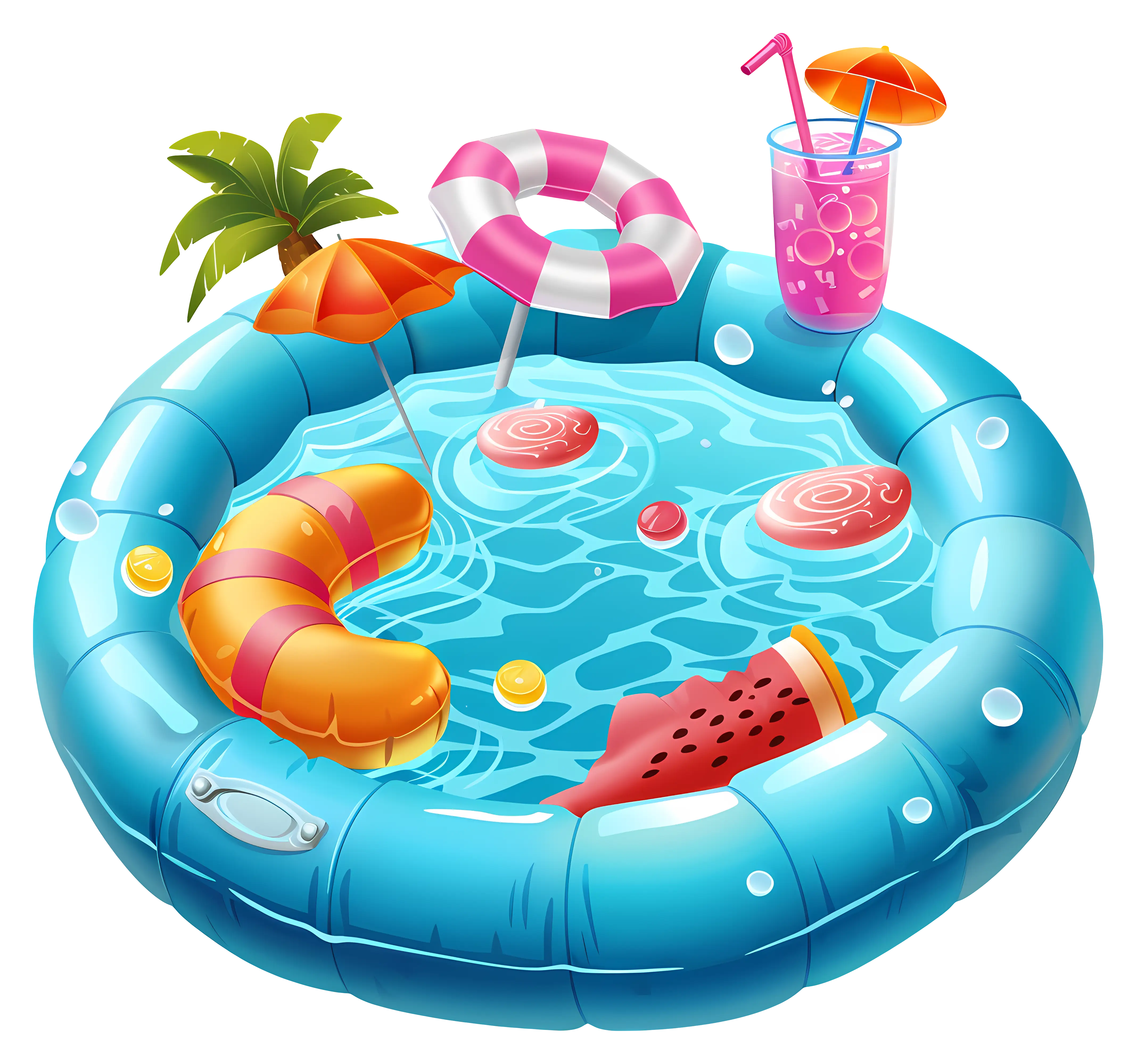 Inflatable Pool with Summer Accessories Illustration