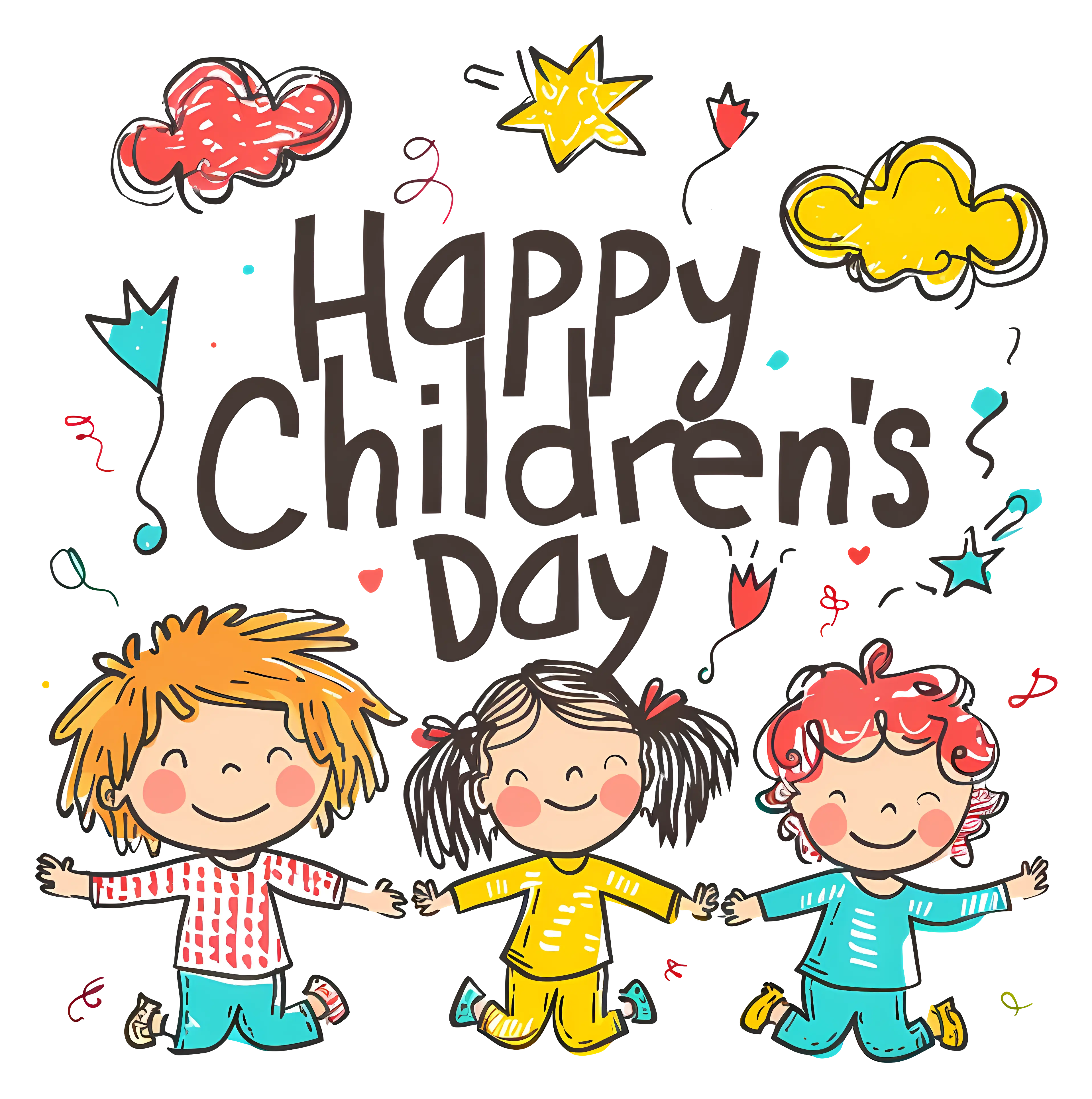 Children&#039;s Day Celebration Illustration with Three Kids Jumping