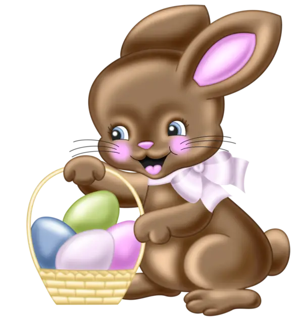 Easter Bunny Holding Basket of Colorful Eggs