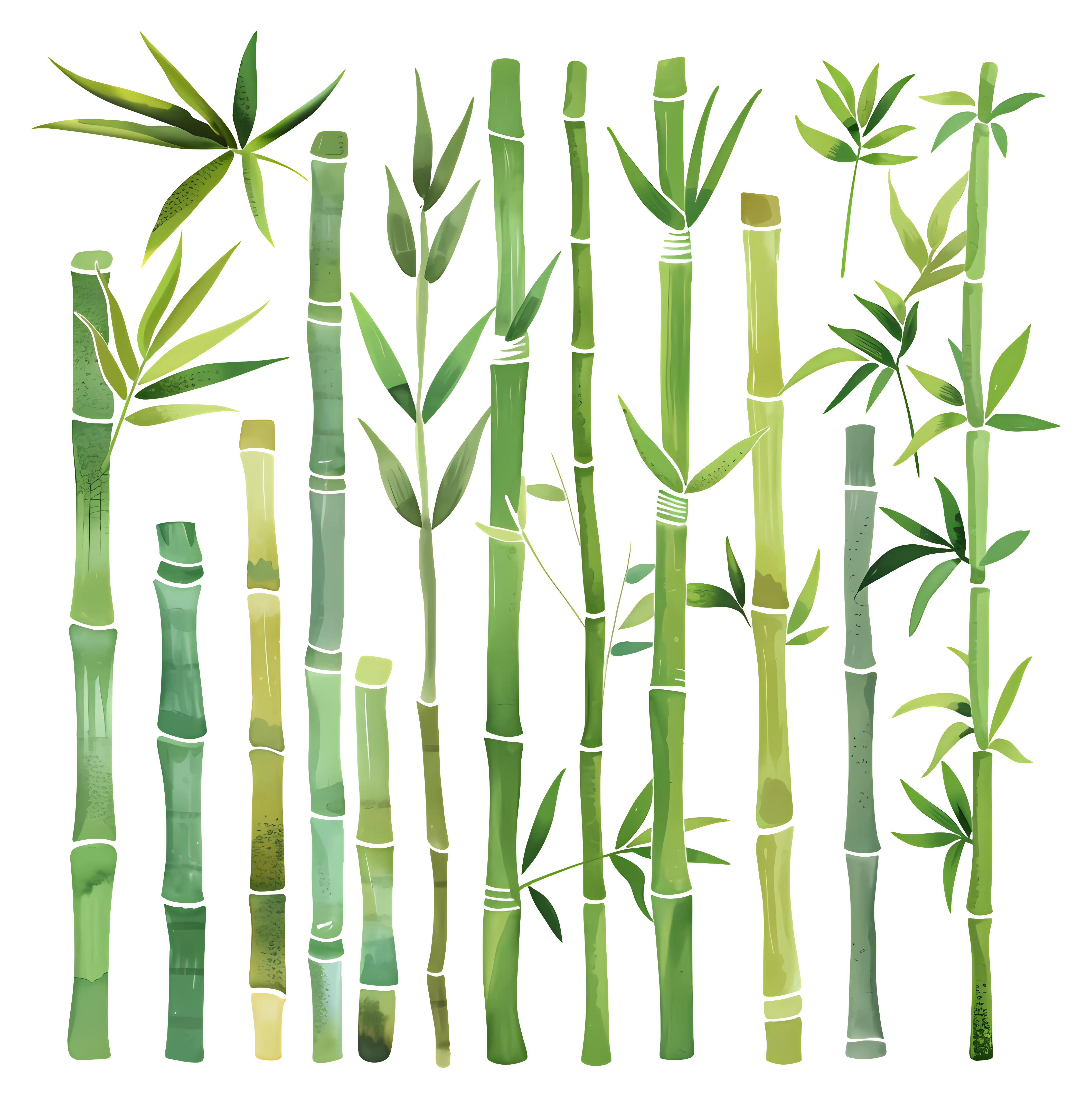 Green Bamboo Stalks in Watercolor Style