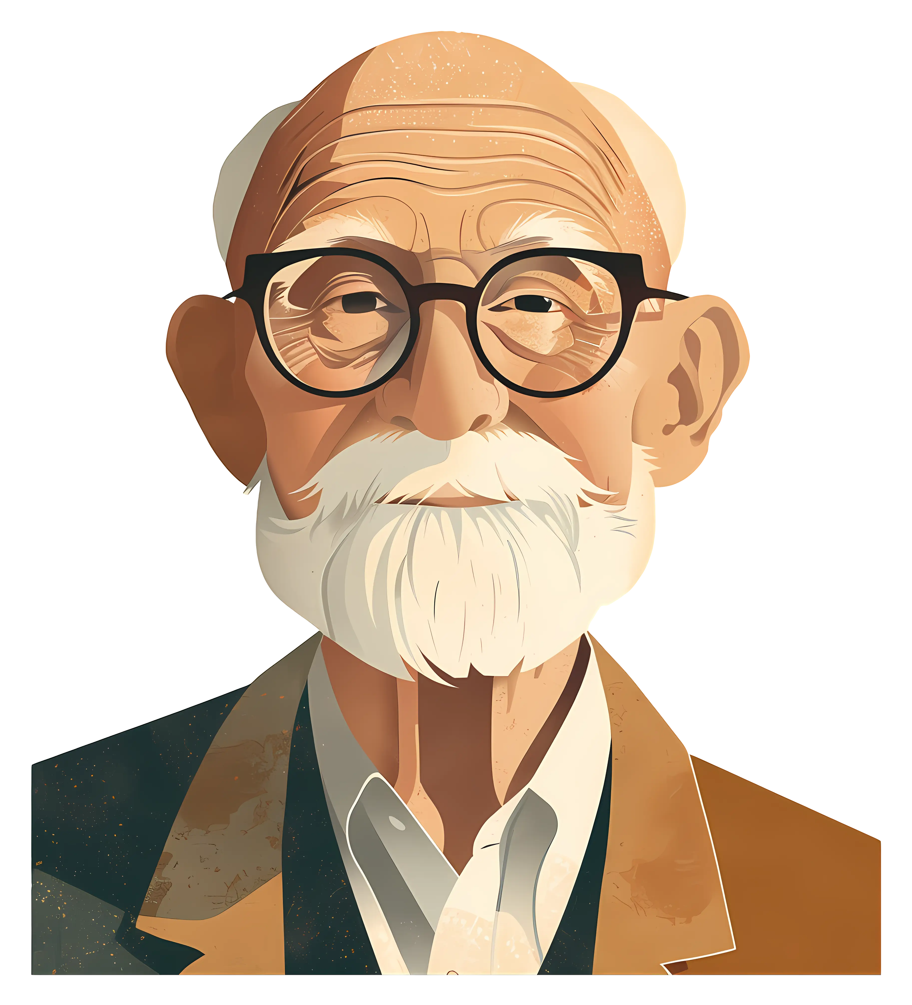 Elderly Man with Glasses and Beard Cartoon Portrait