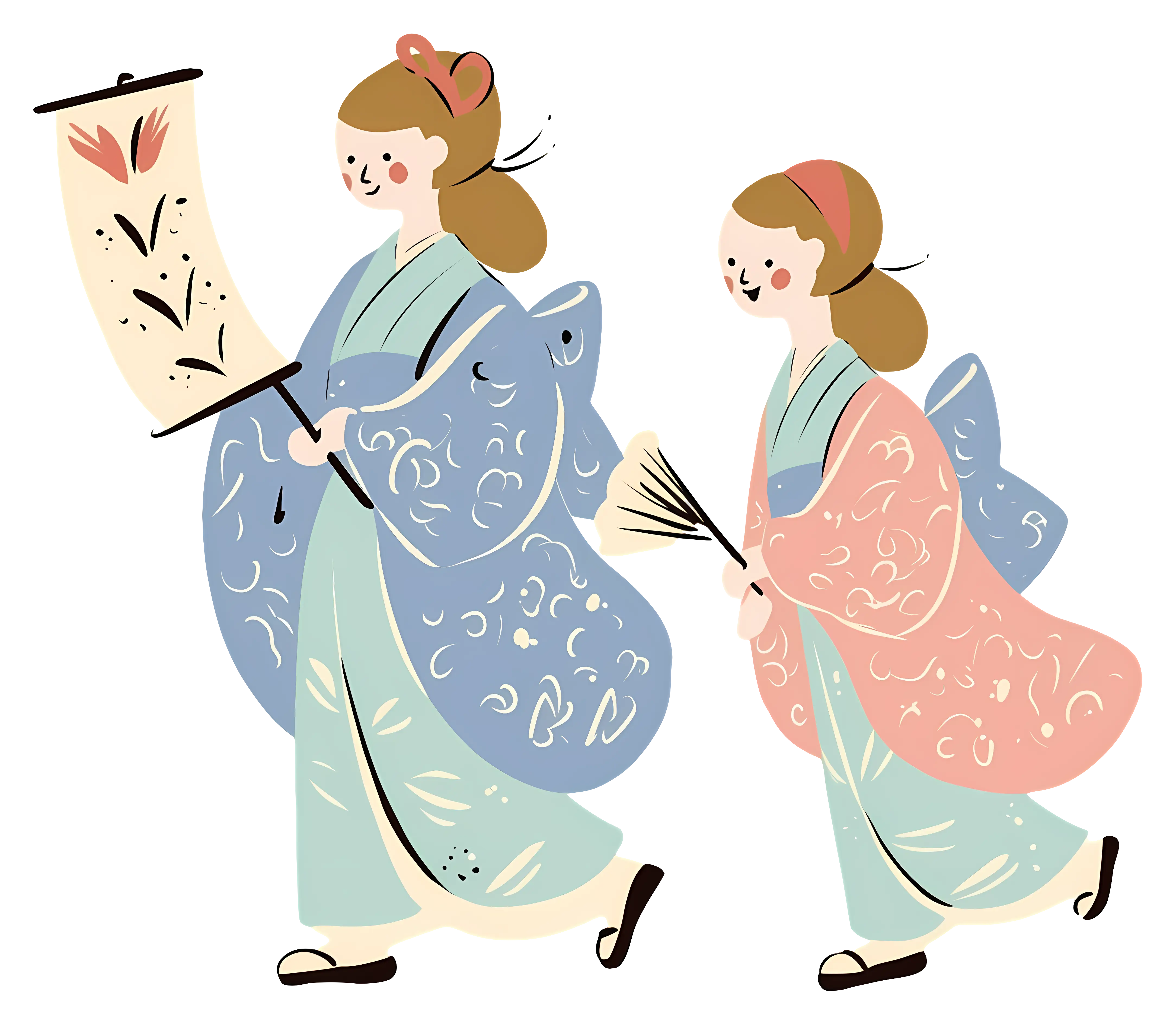 Women in Kimono with Lantern and Fan