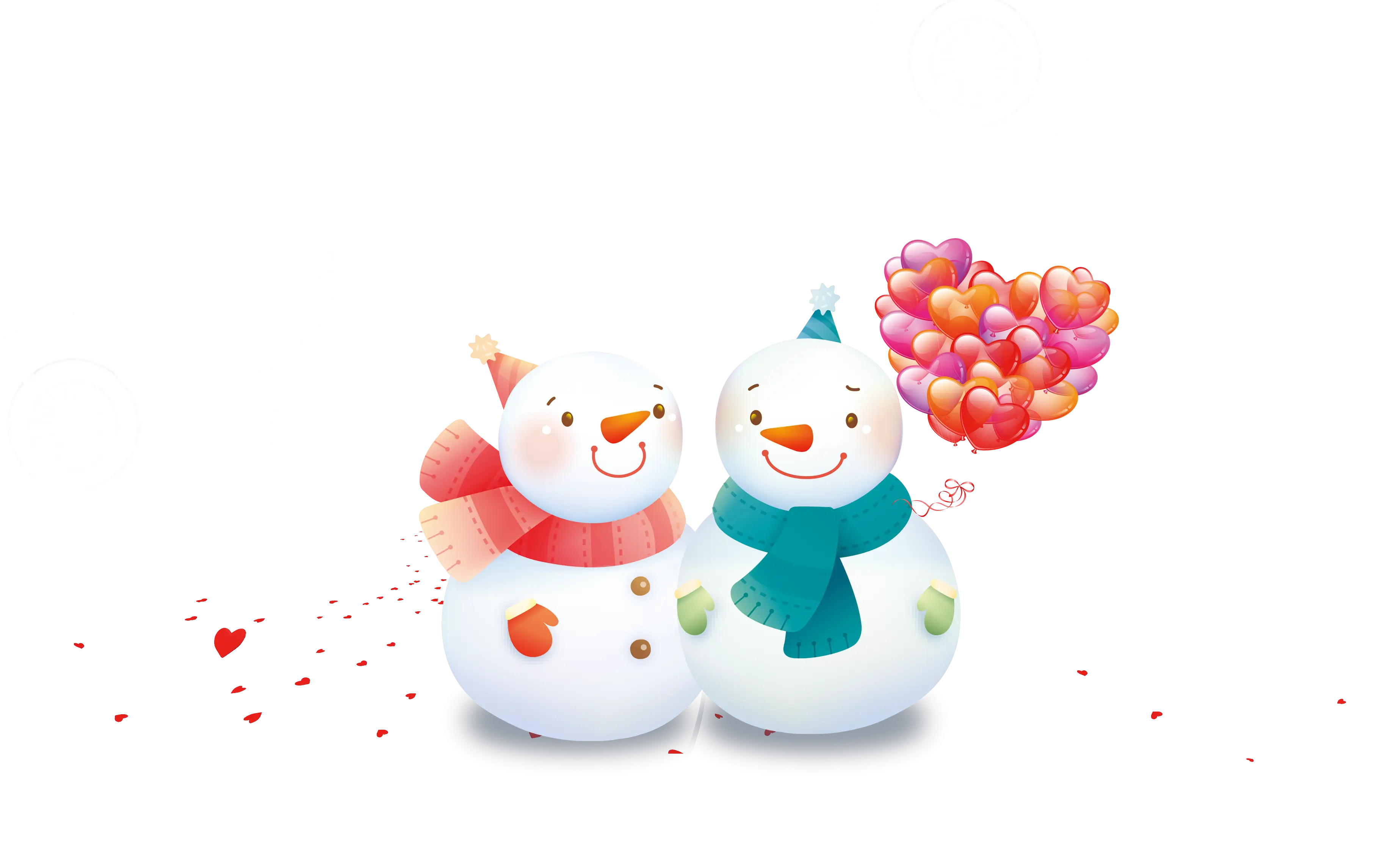 Snowmen with Heart Balloons