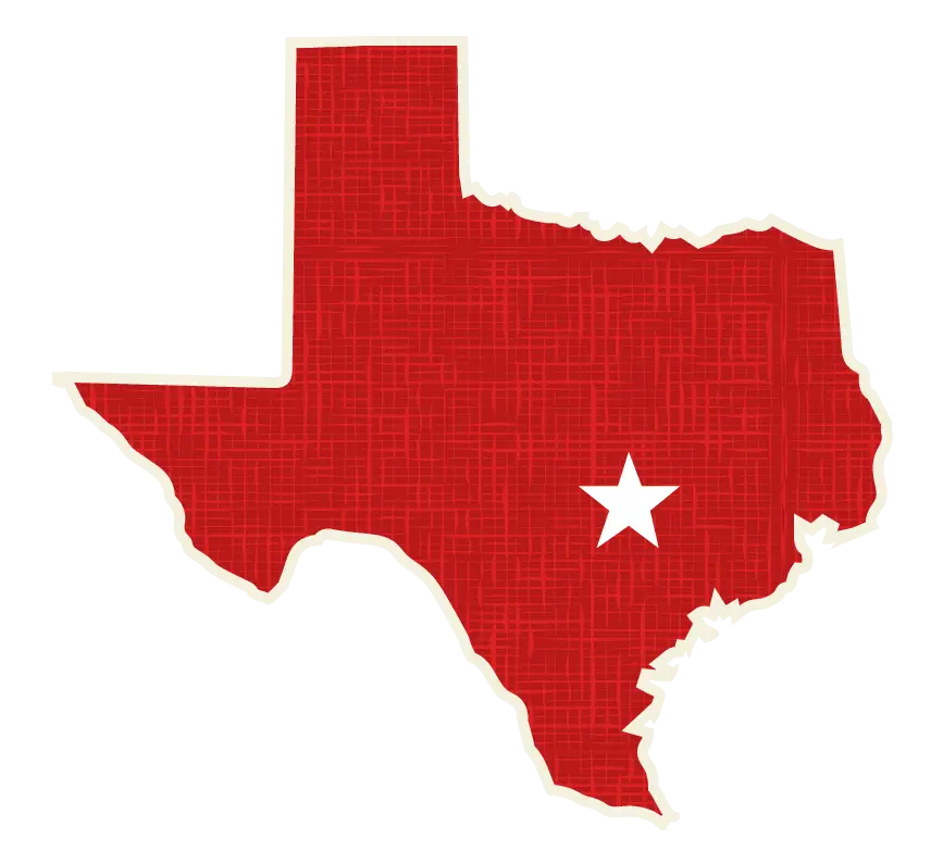 Red Texas Map with Star