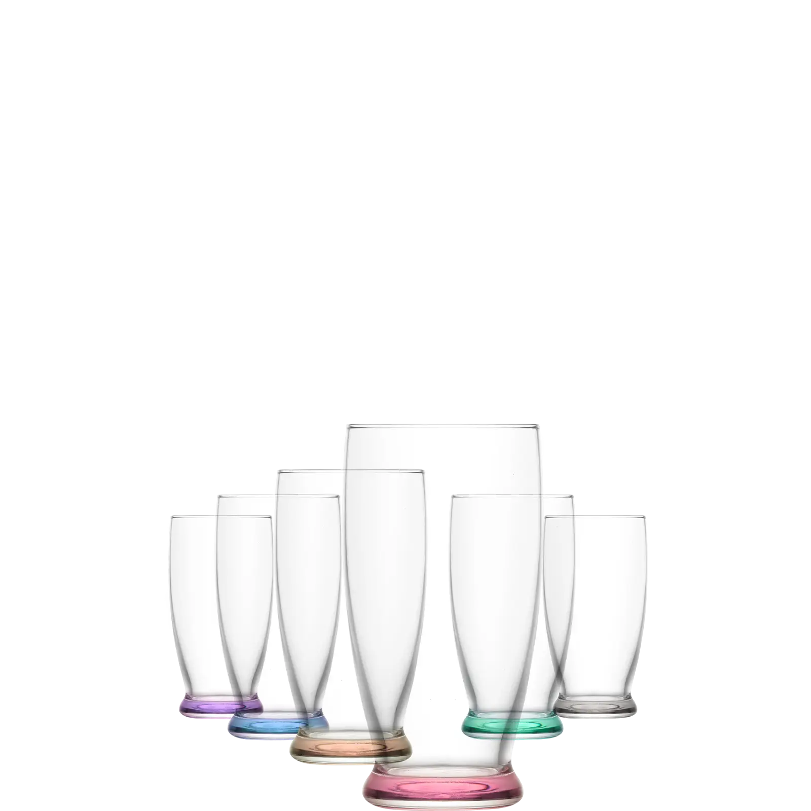 Set of Clear Glasses on Colorful Bases