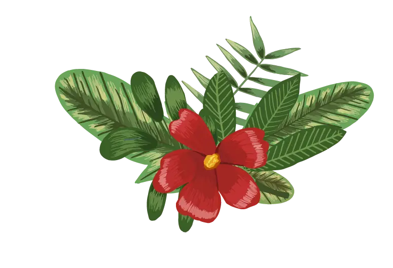 Red Flower with Green Leaves