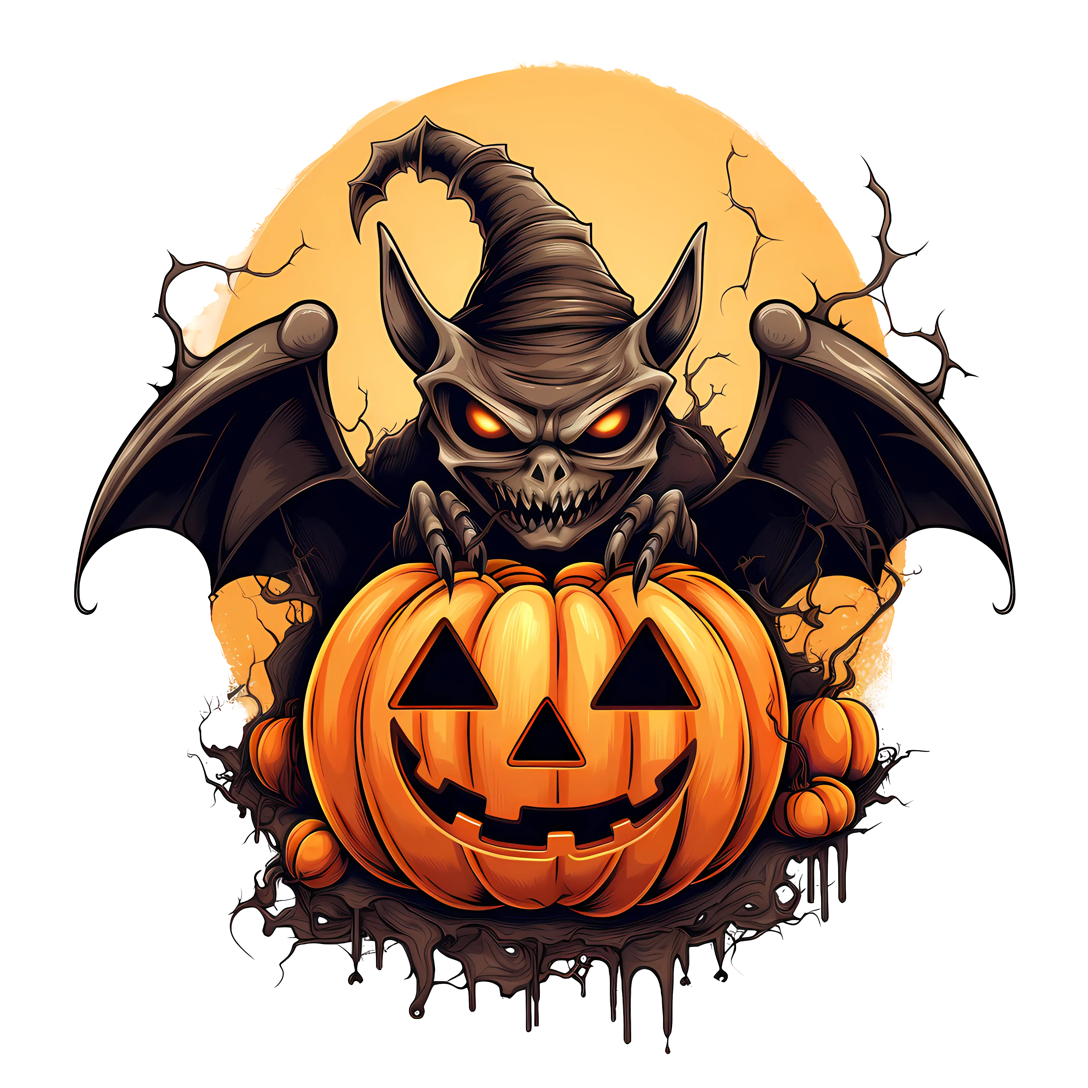 Spooky Bat and Jack-O-Lantern Illustration for Halloween