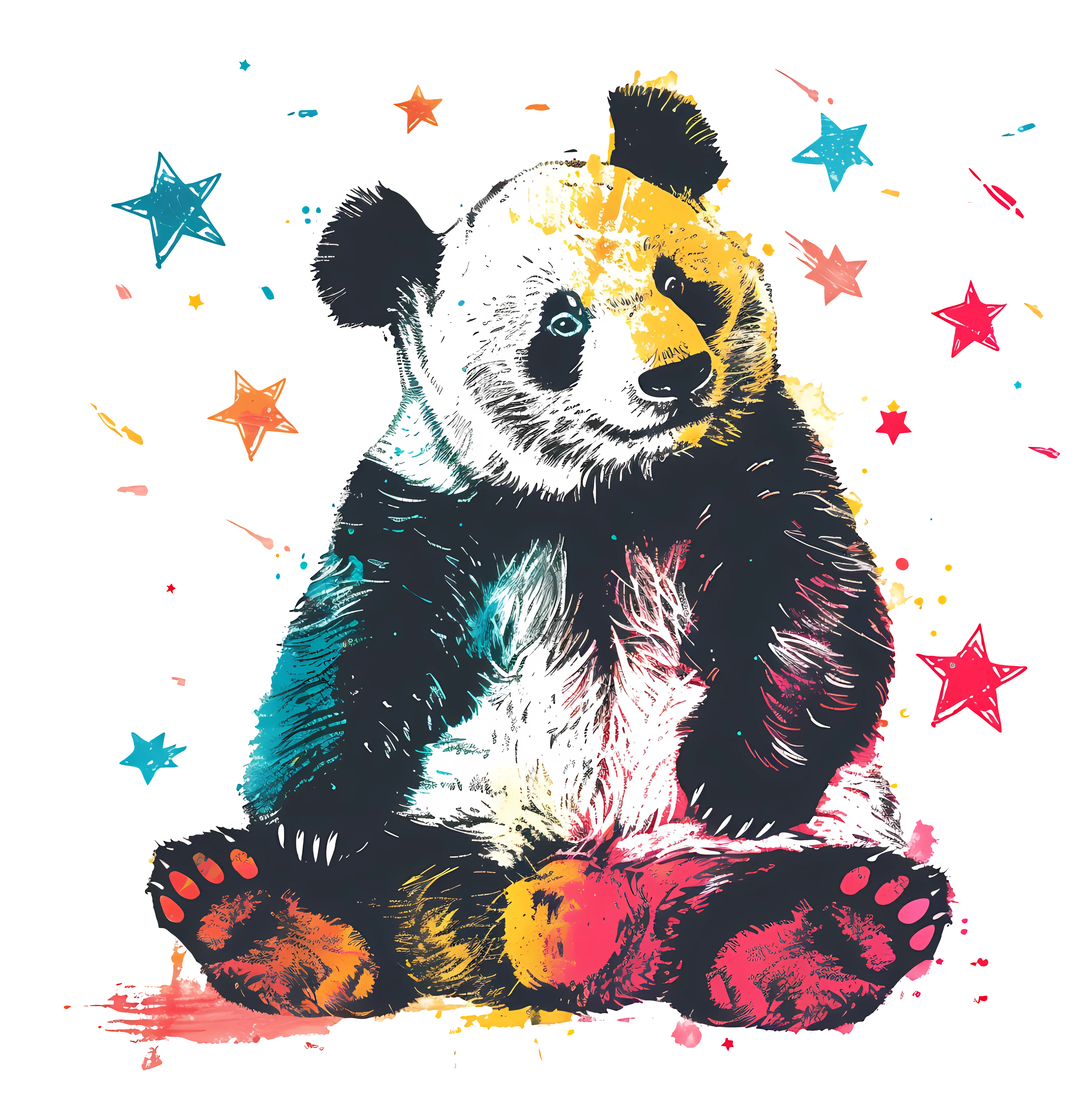 Colorful Panda with Stars