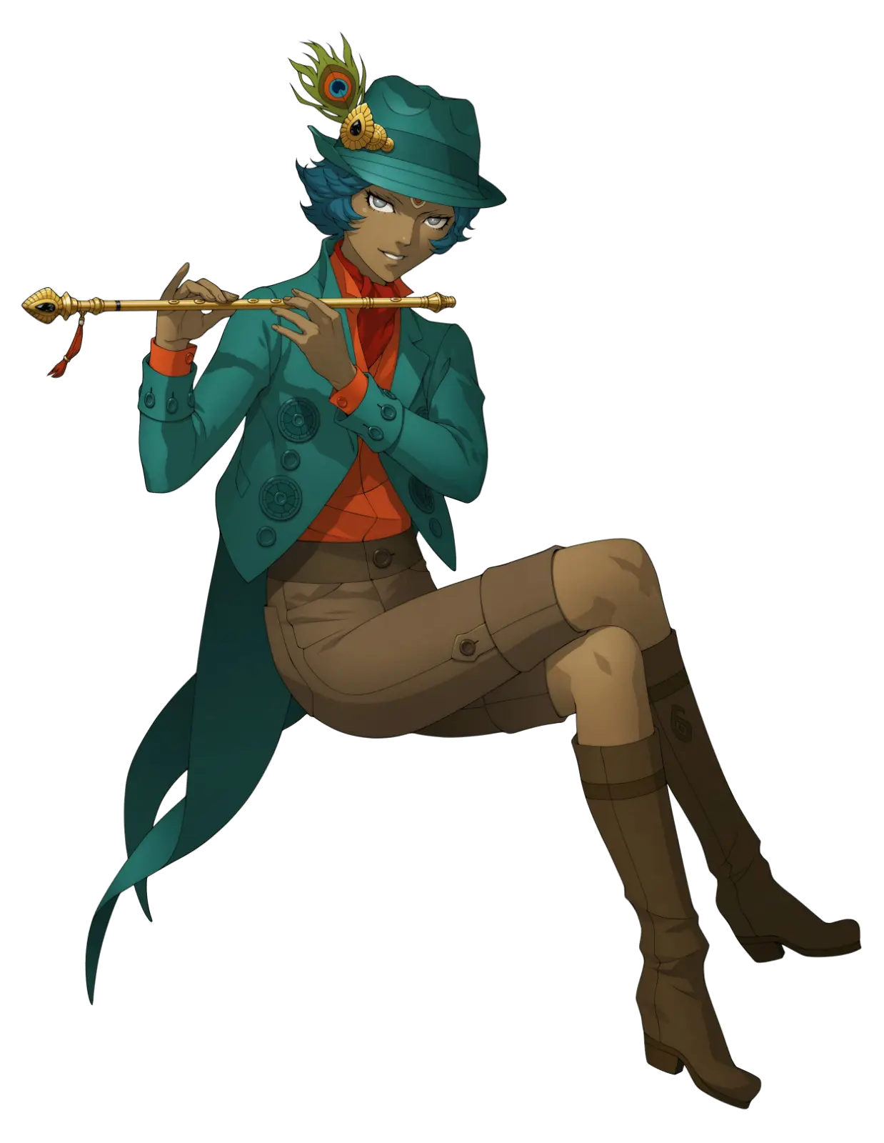 Stylish Character with Flute and Peacock Feather