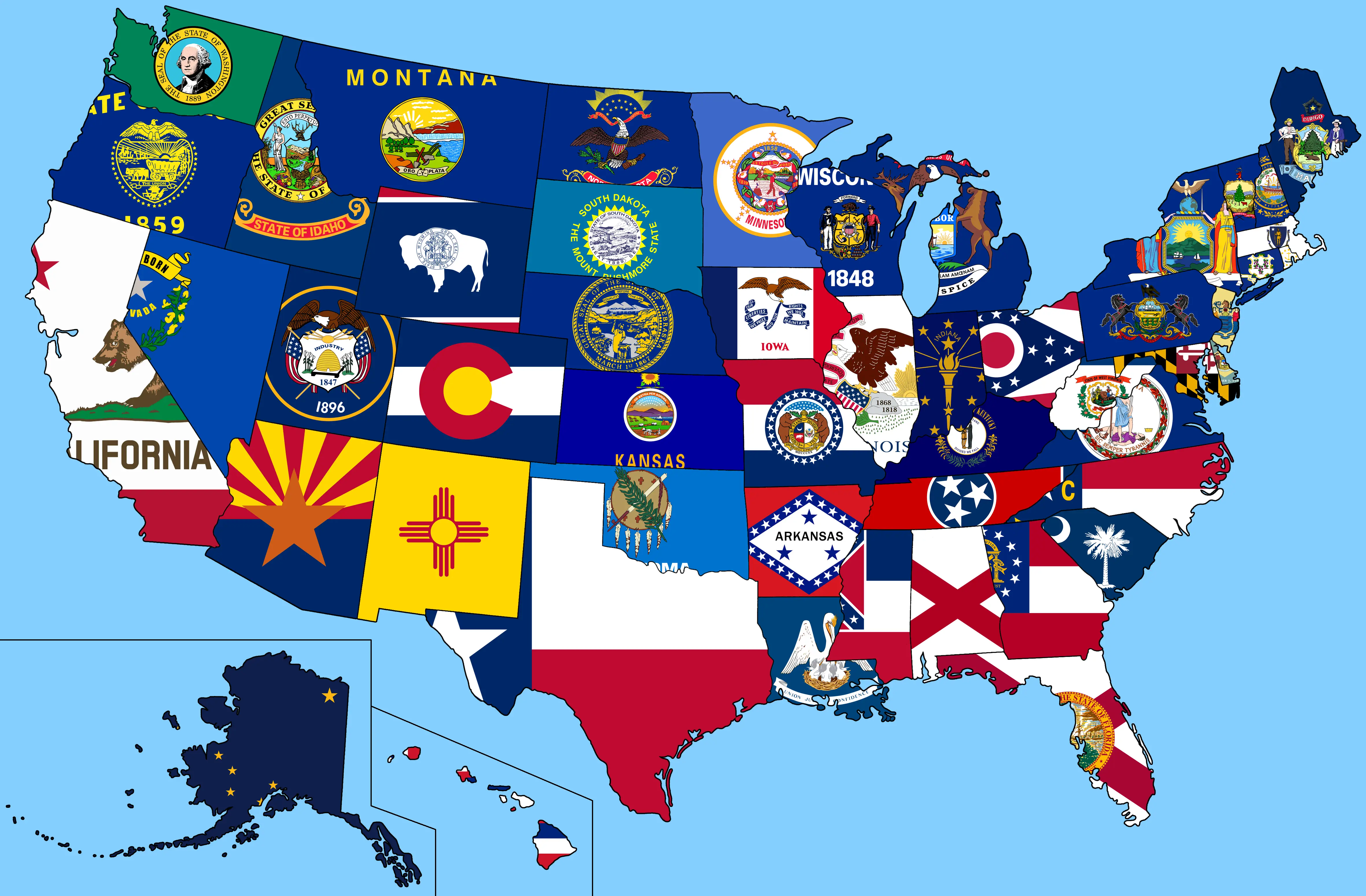 USA Map with State Flags