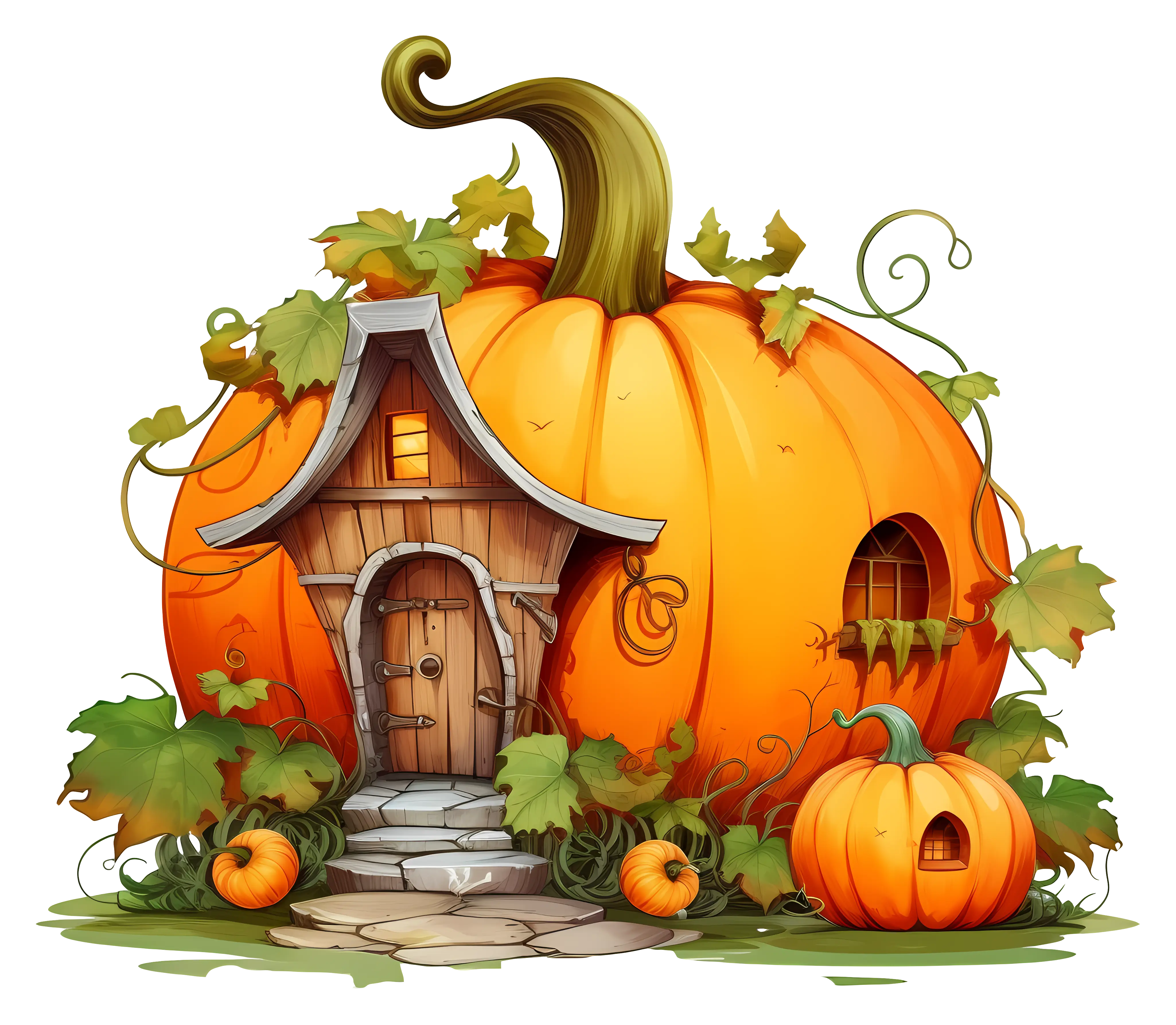 Rustic Pumpkin House with Green Vine Details