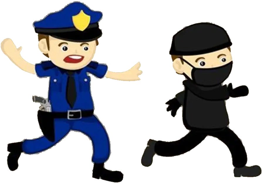 Police Chasing Thief Cartoon Illustration