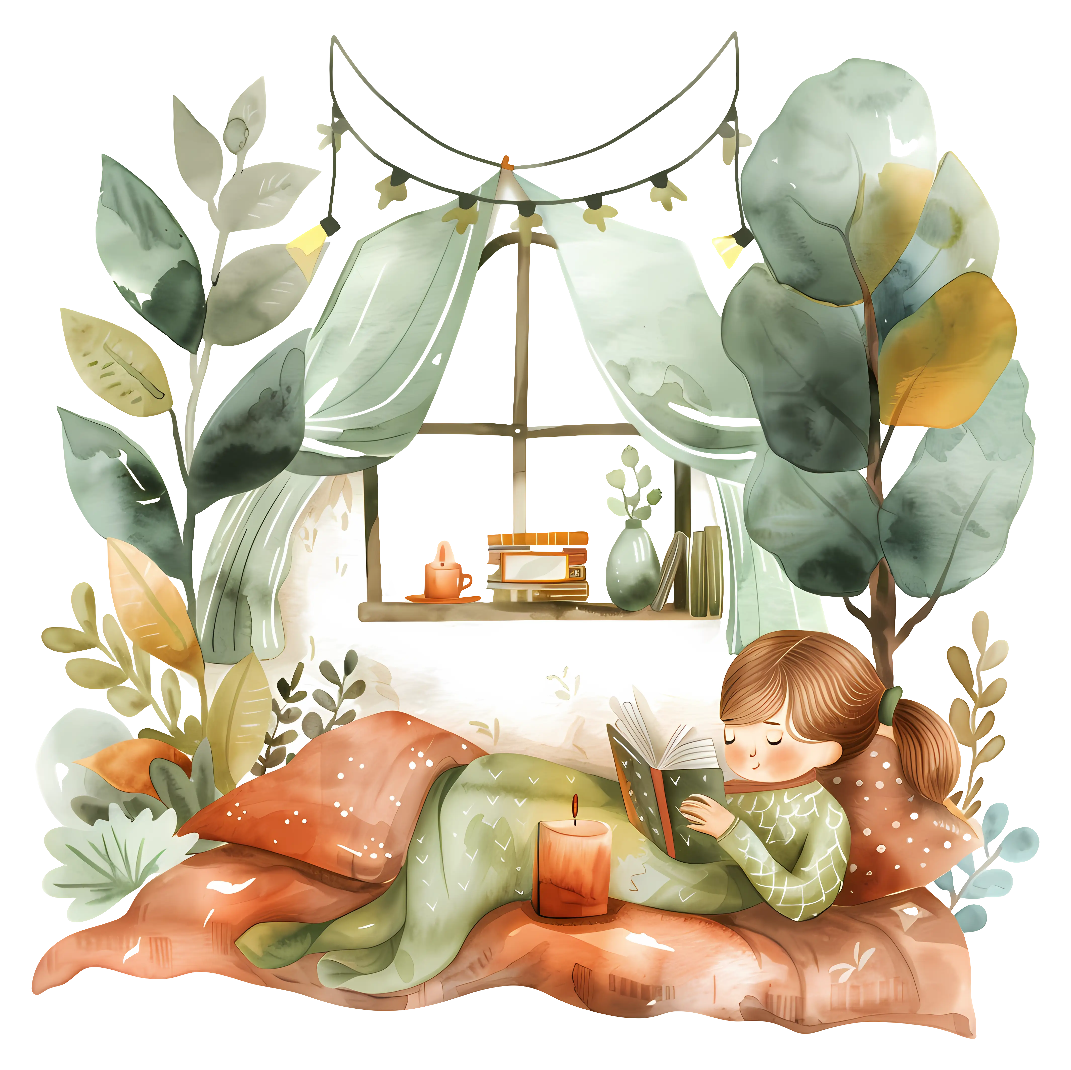 Girl Reading in a Cozy Corner