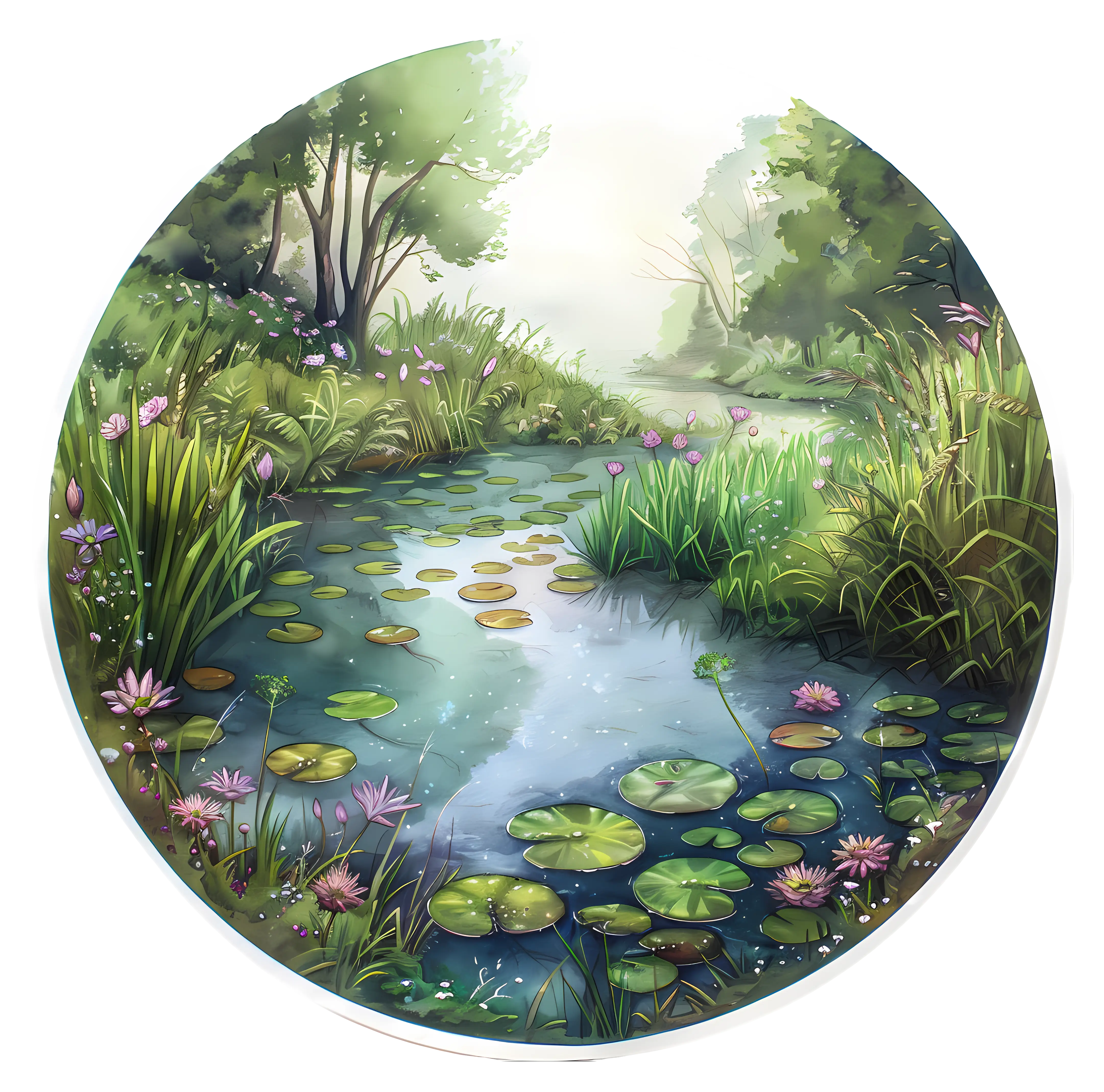 Serene Pond with Water Lilies