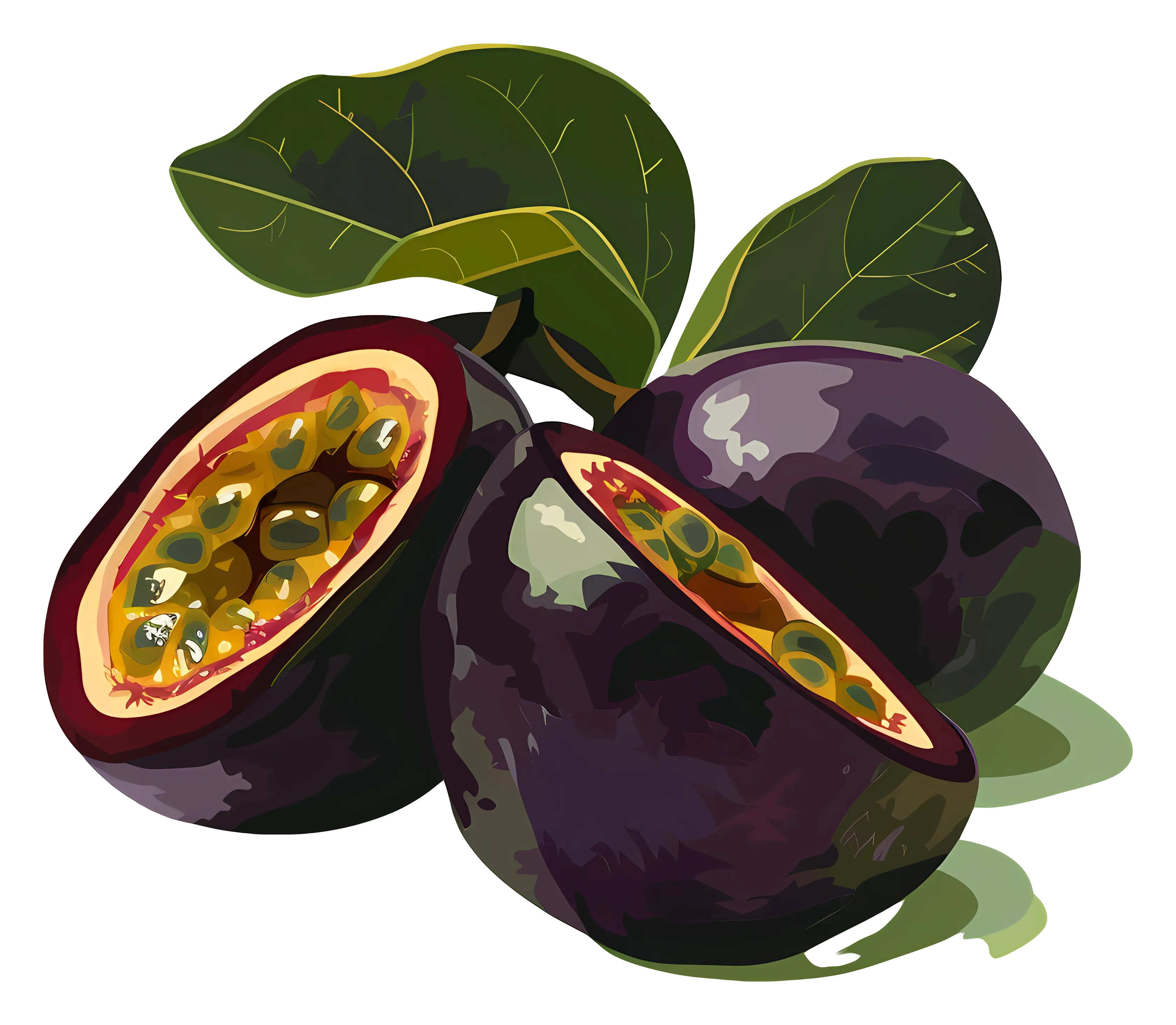 Juicy Passion Fruit Illustration with Leaves