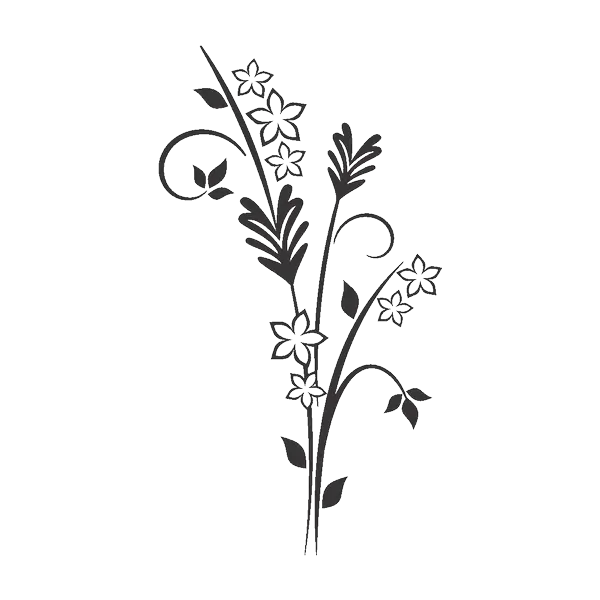 Black Floral Design with Leaves and Flowers