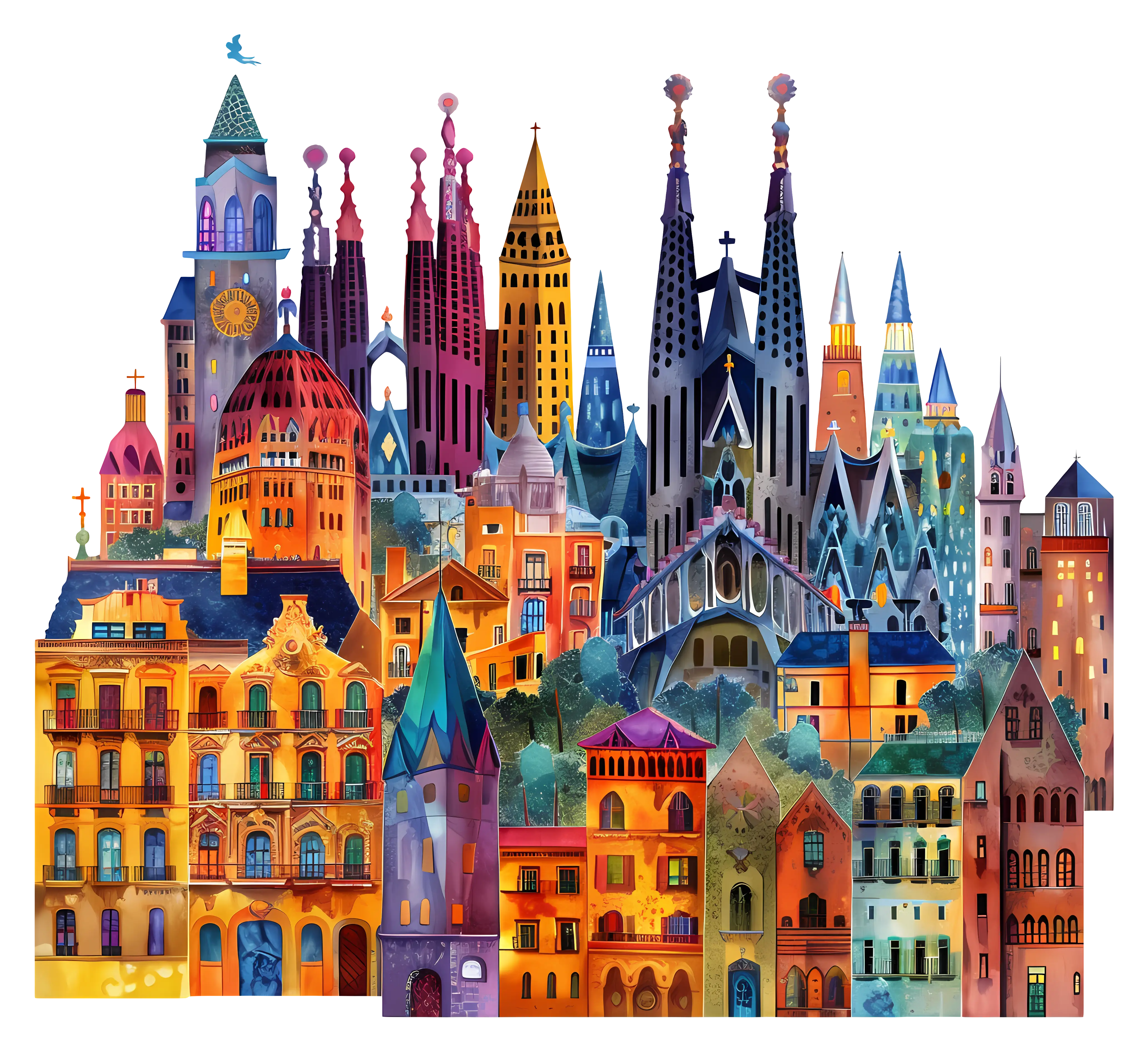 Colorful Cityscape with Historic Buildings