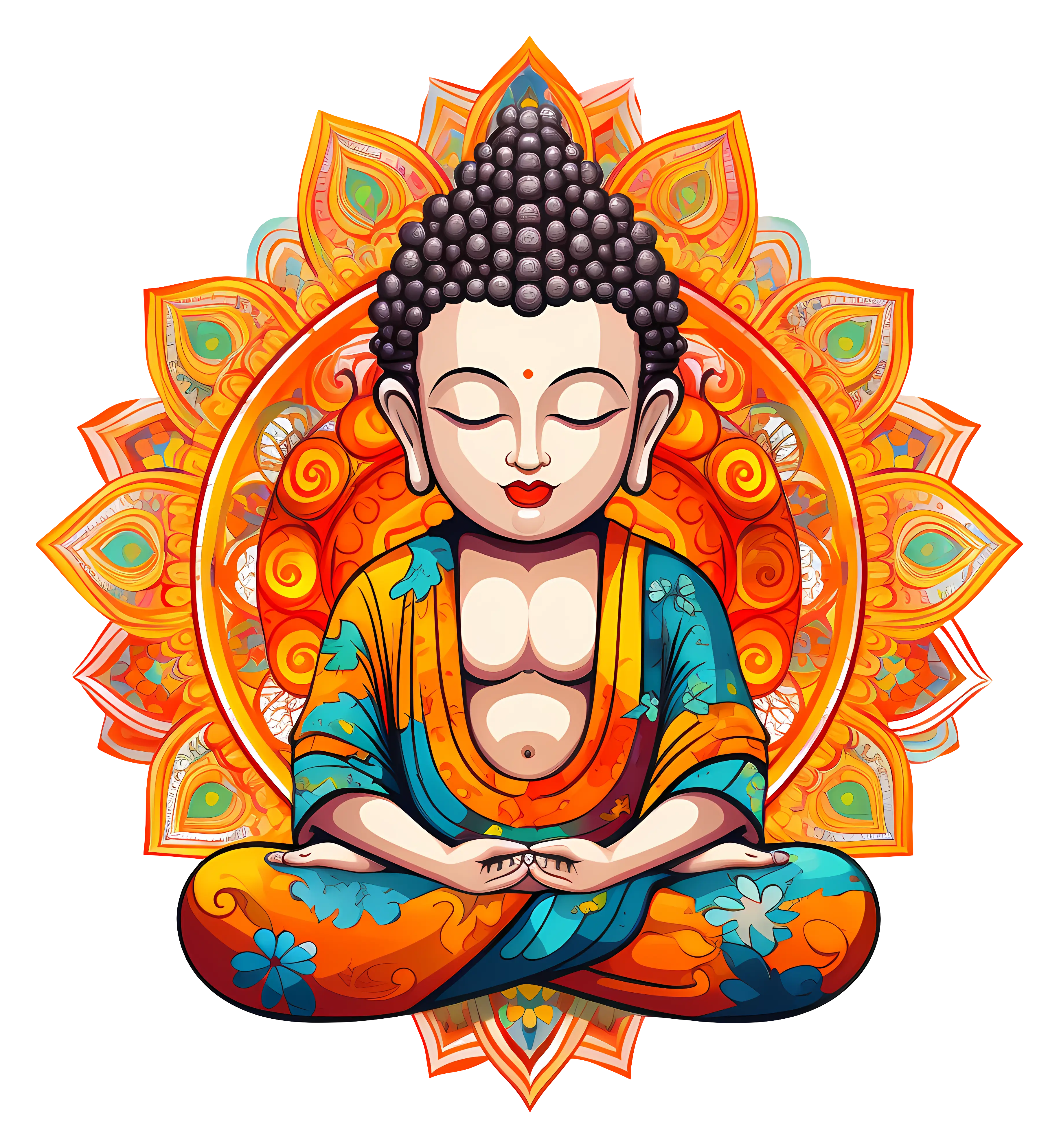 Colorful Buddha Meditation Illustration with Mandala