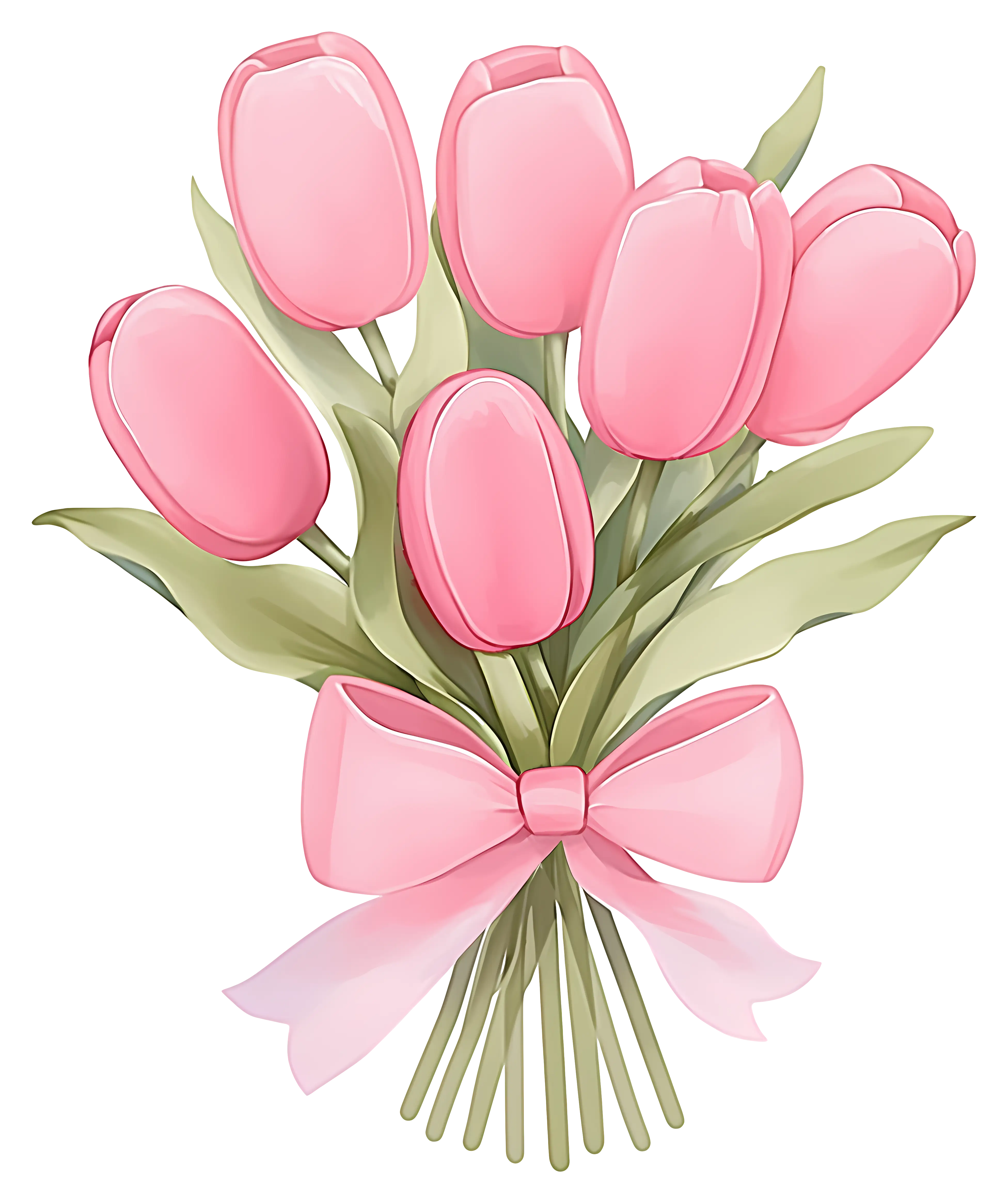 Pink Tulip Flower Bouquet with Ribbon